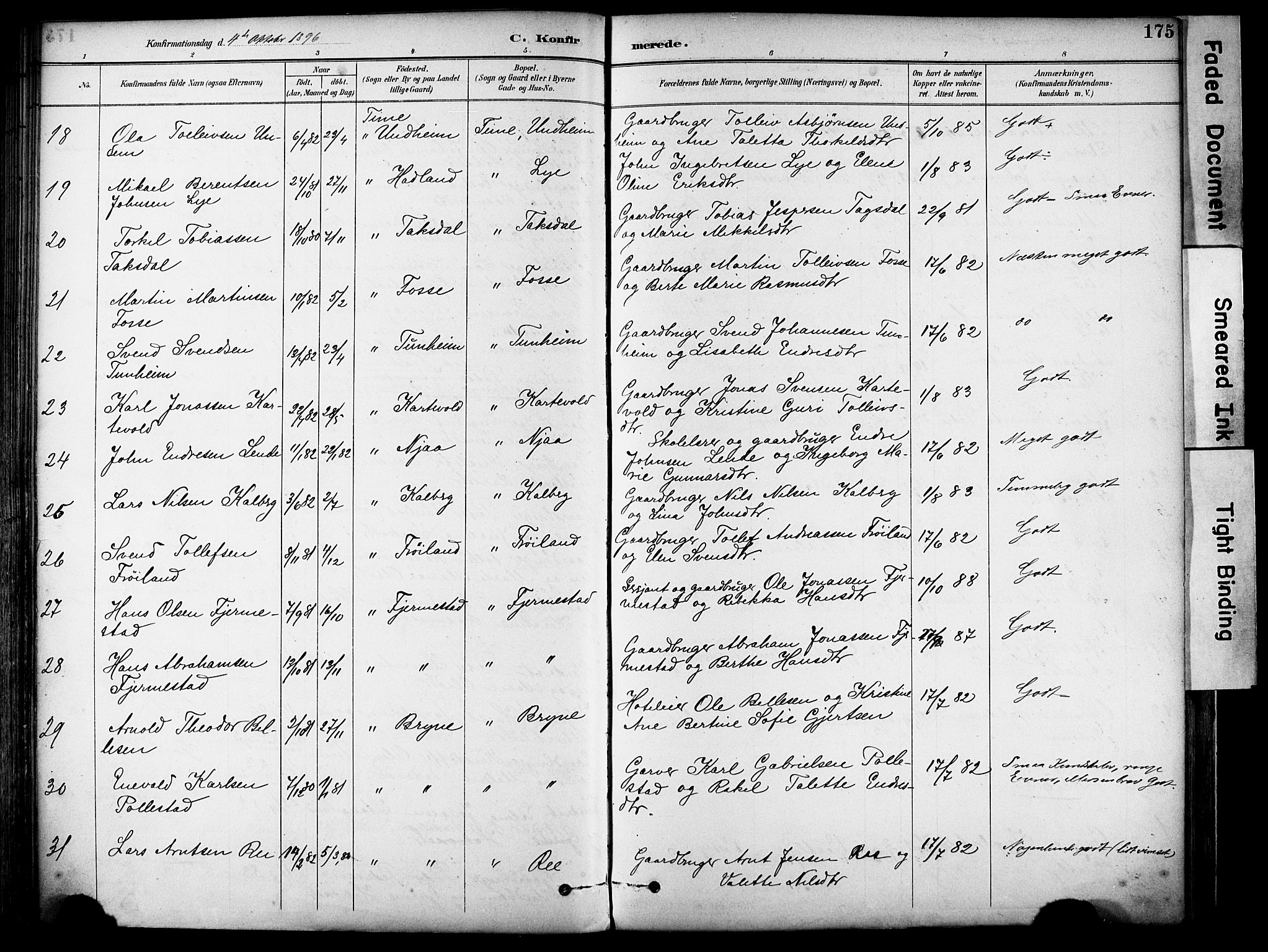 Lye sokneprestkontor, AV/SAST-A-101794/001/30BA/L0011: Parish register (official) no. A 9, 1893-1903, p. 175