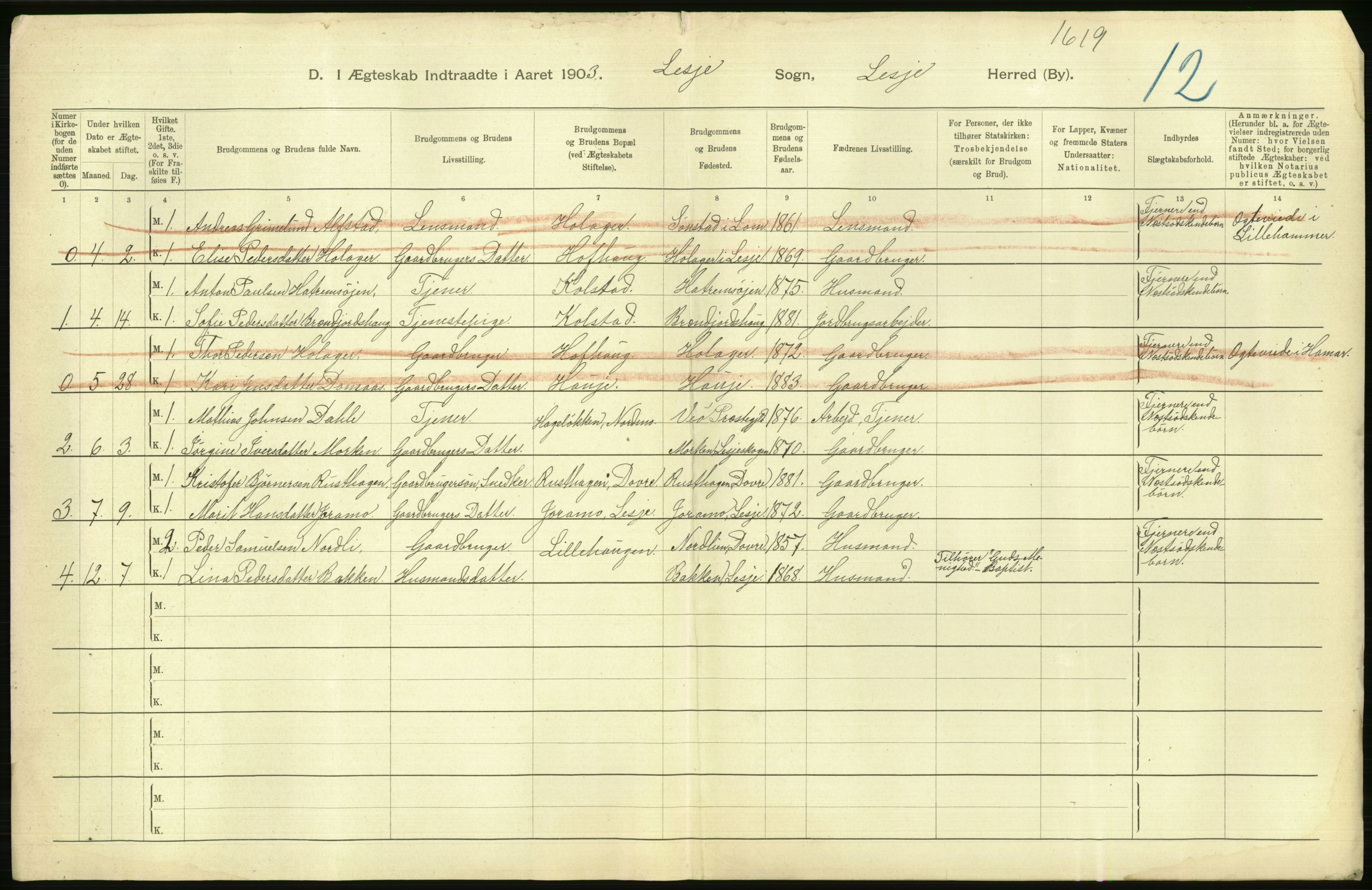 Statistisk sentralbyrå, Sosiodemografiske emner, Befolkning, AV/RA-S-2228/D/Df/Dfa/Dfaa/L0006: Kristians amt: Fødte, gifte, døde, 1903, p. 542