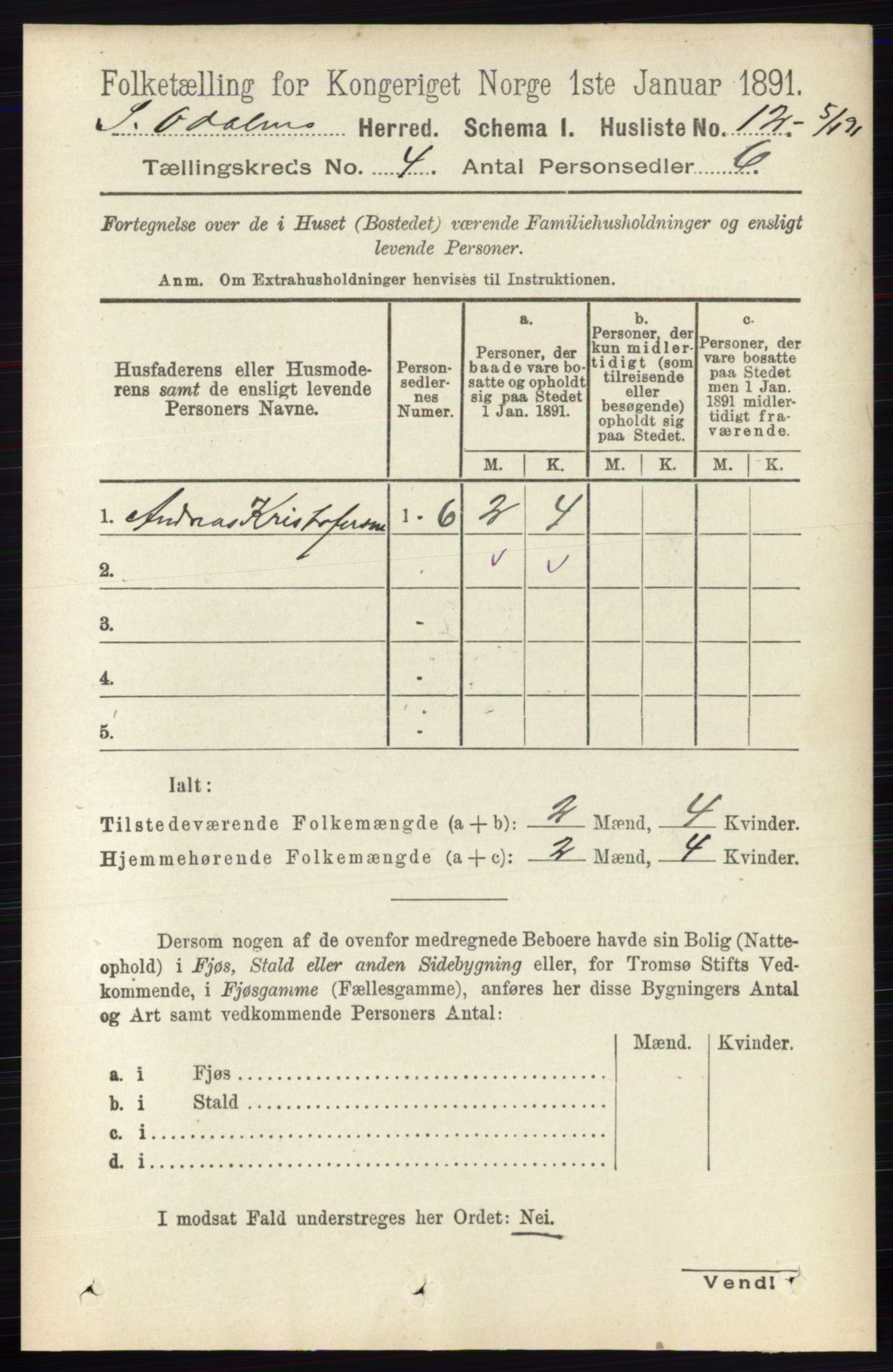 RA, 1891 census for 0419 Sør-Odal, 1891, p. 1664