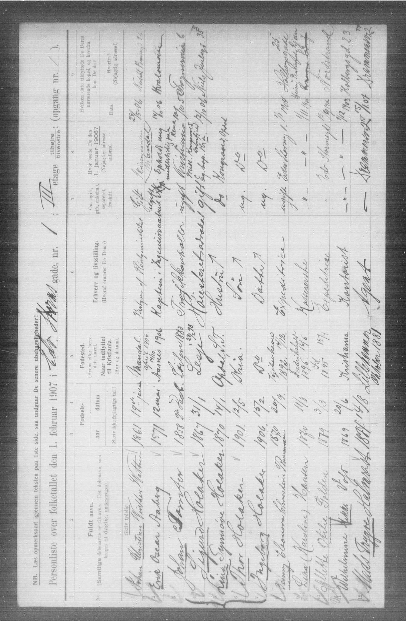 OBA, Municipal Census 1907 for Kristiania, 1907, p. 9522