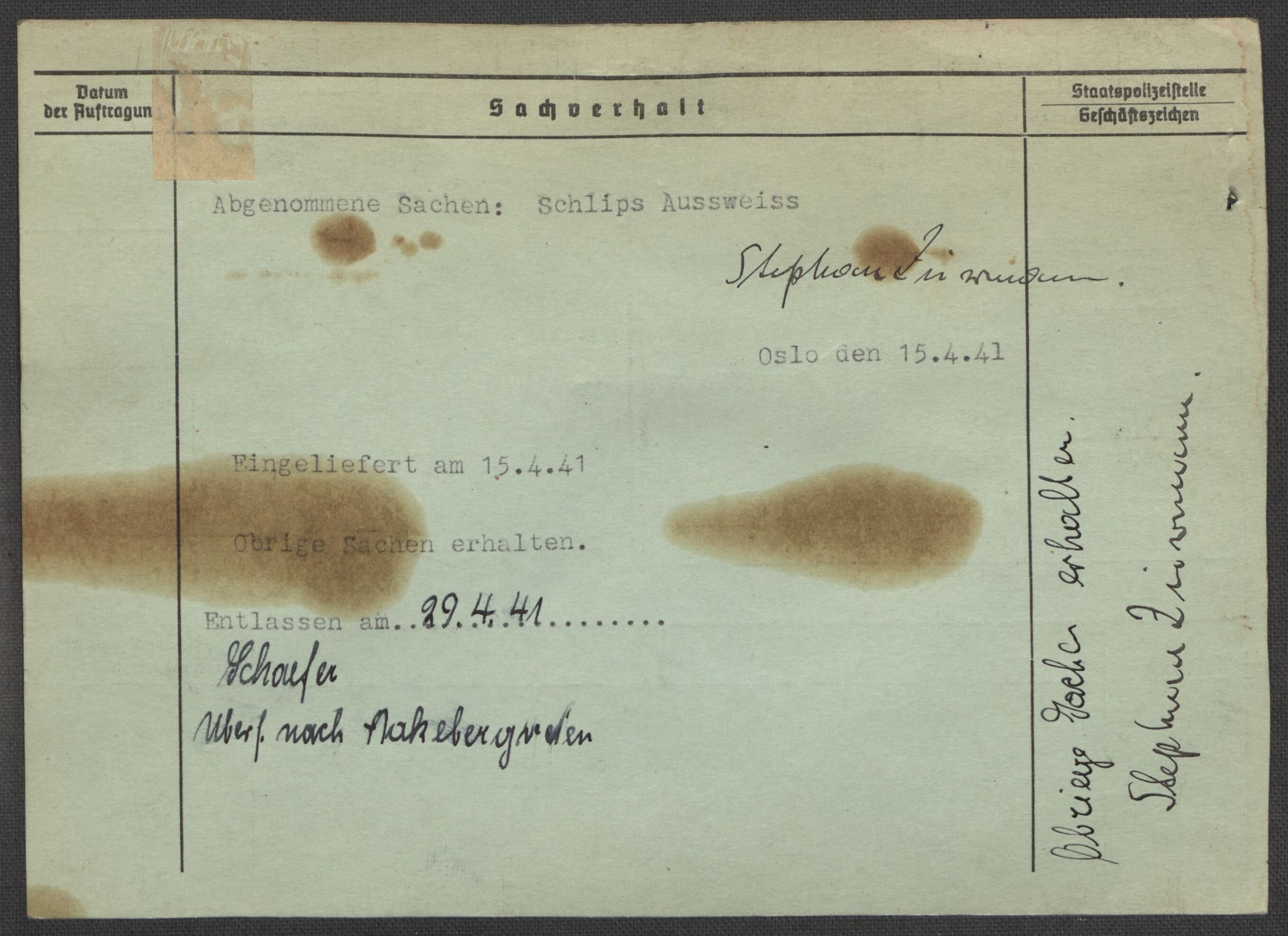 Befehlshaber der Sicherheitspolizei und des SD, RA/RAFA-5969/E/Ea/Eaa/L0010: Register over norske fanger i Møllergata 19: Sø-Å, 1940-1945, p. 1197
