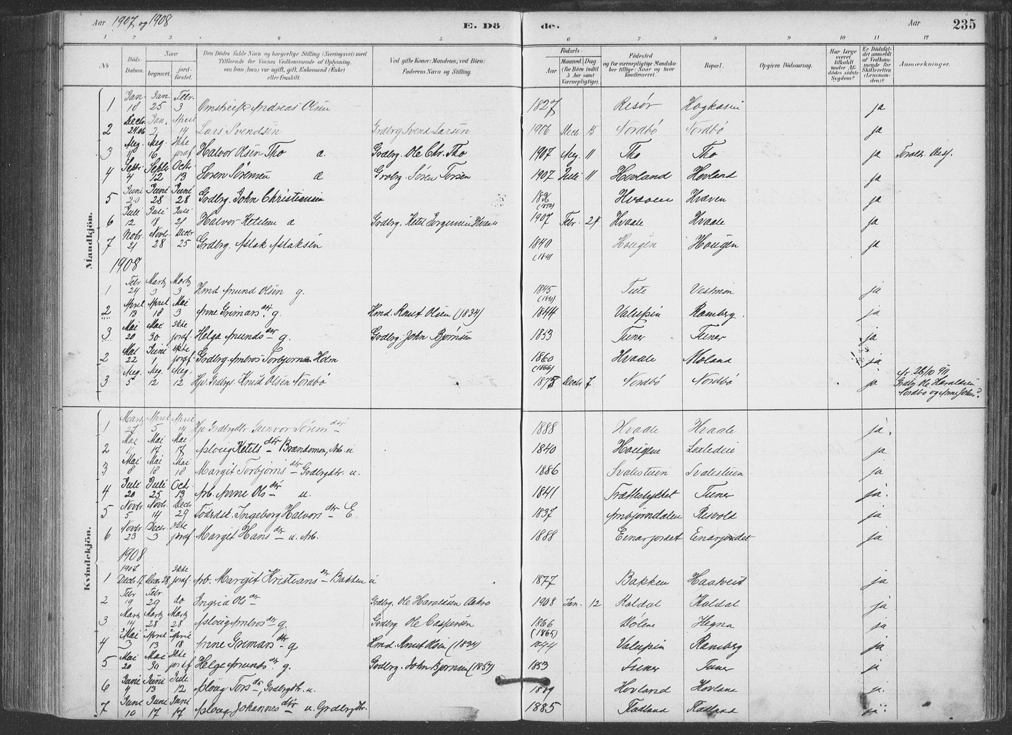 Hjartdal kirkebøker, SAKO/A-270/F/Fa/L0010: Parish register (official) no. I 10, 1880-1929, p. 235