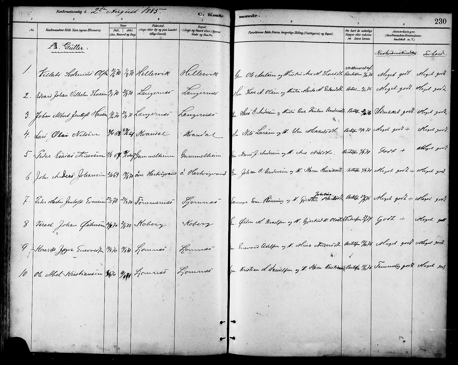 Ministerialprotokoller, klokkerbøker og fødselsregistre - Nordland, AV/SAT-A-1459/866/L0938: Parish register (official) no. 866A01, 1879-1893, p. 230