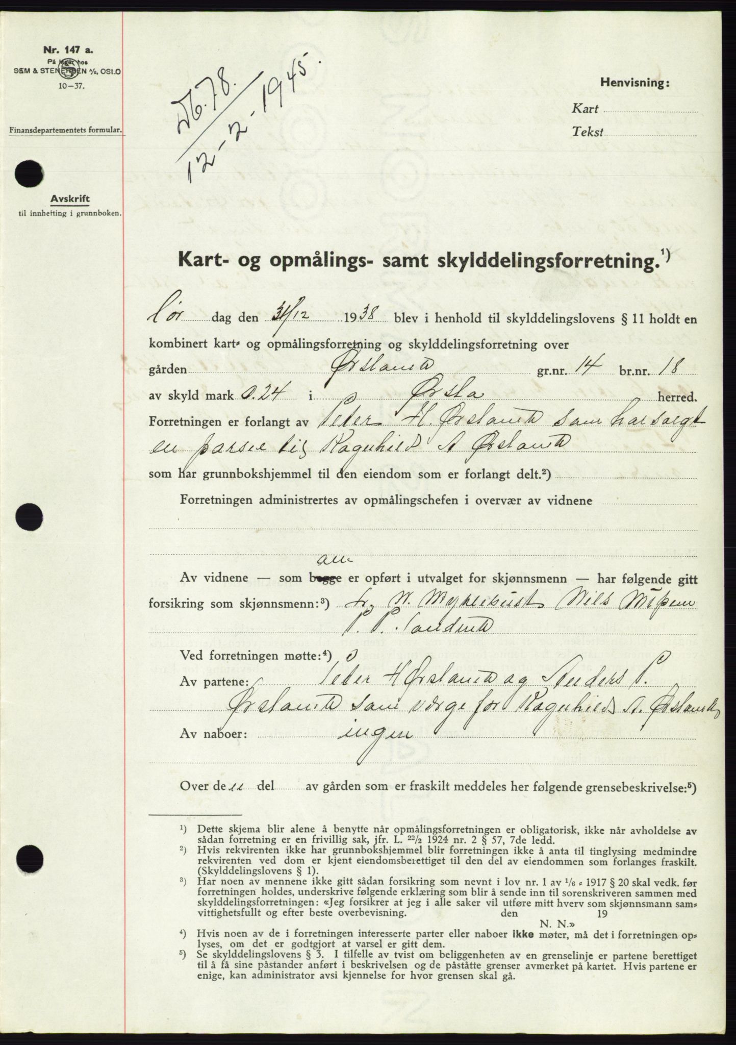 Søre Sunnmøre sorenskriveri, AV/SAT-A-4122/1/2/2C/L0077: Mortgage book no. 3A, 1945-1946, Diary no: : 78/1945