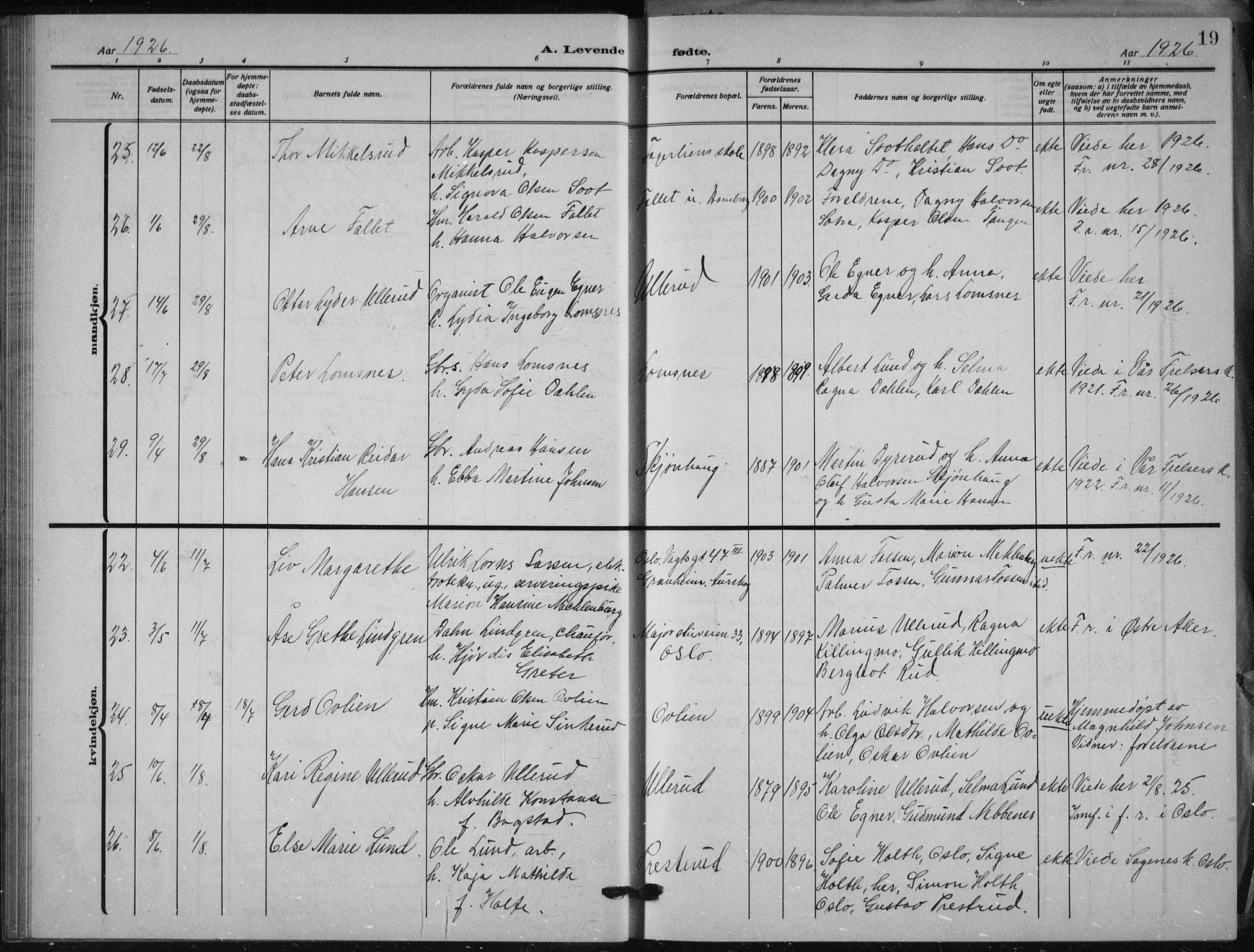 Aurskog prestekontor Kirkebøker, SAO/A-10304a/G/Ga/L0006: Parish register (copy) no. I 6, 1923-1939, p. 19