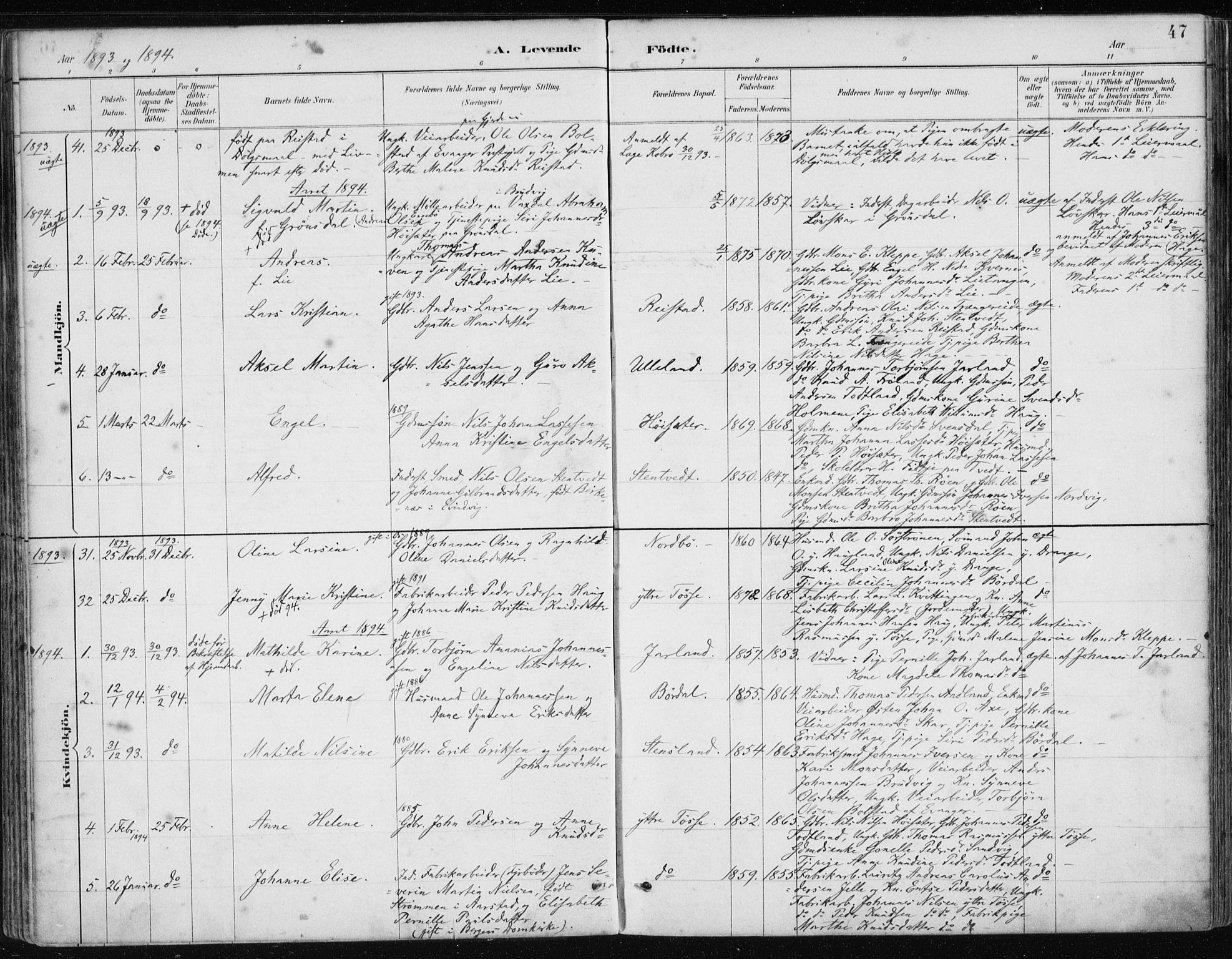 Samnanger Sokneprestembete, AV/SAB-A-77501/H/Haa: Parish register (official) no. A 1, 1885-1901, p. 47