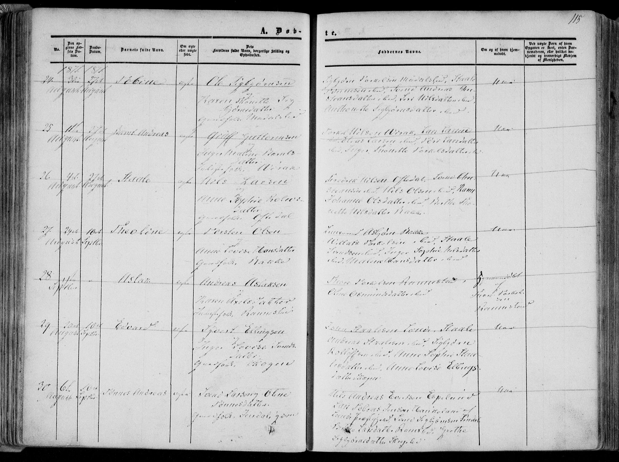 Bakke sokneprestkontor, AV/SAK-1111-0002/F/Fa/Faa/L0006: Parish register (official) no. A 6, 1855-1877, p. 115