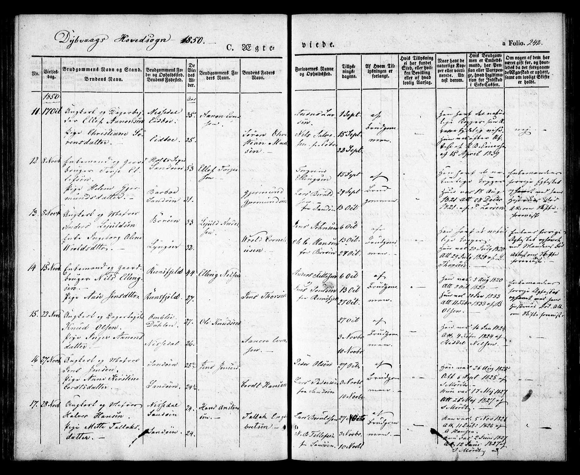 Dypvåg sokneprestkontor, AV/SAK-1111-0007/F/Fa/Faa/L0005: Parish register (official) no. A 5, 1841-1854, p. 242