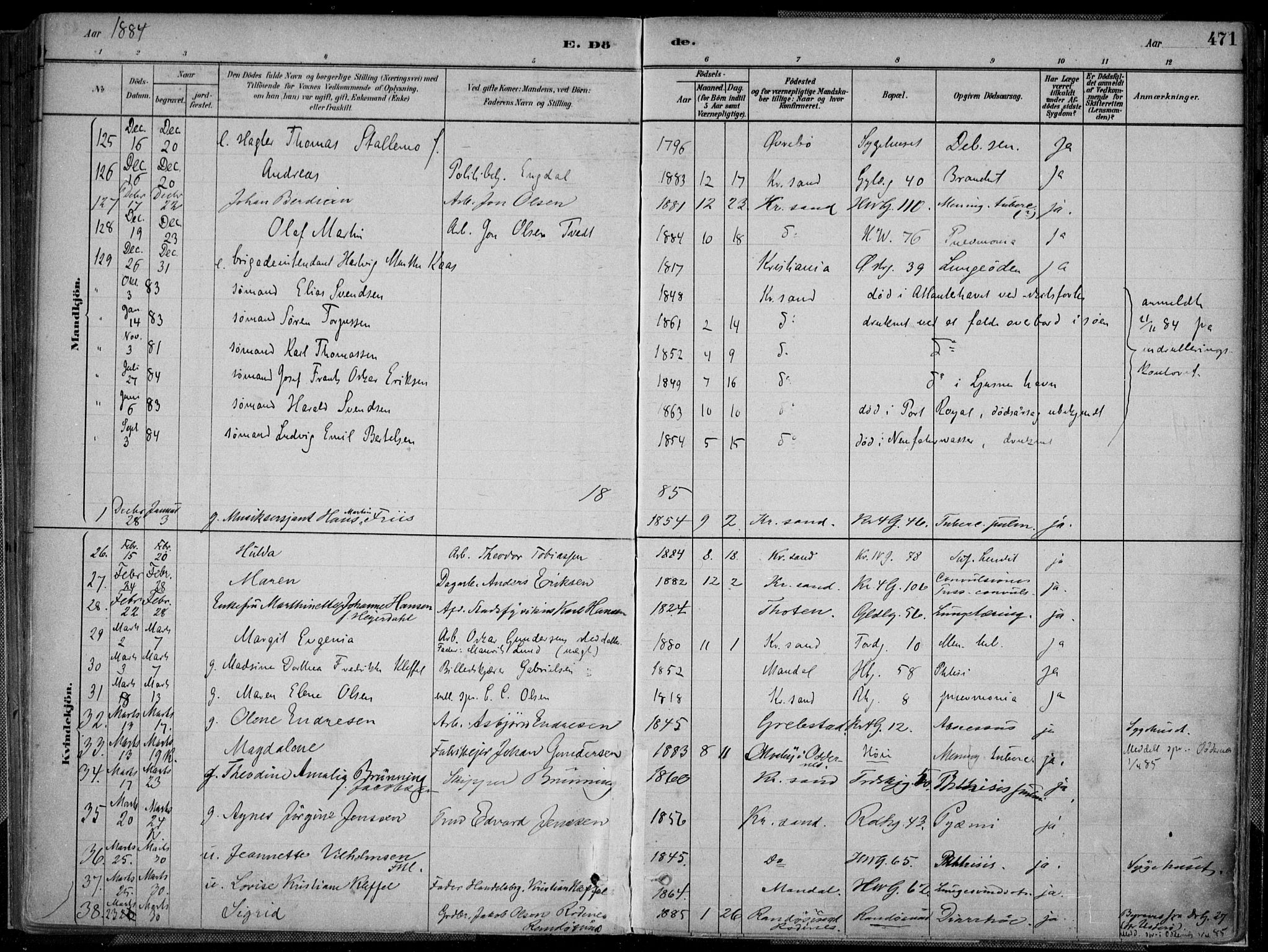 Kristiansand domprosti, AV/SAK-1112-0006/F/Fa/L0017: Parish register (official) no. A 16B, 1880-1890, p. 471