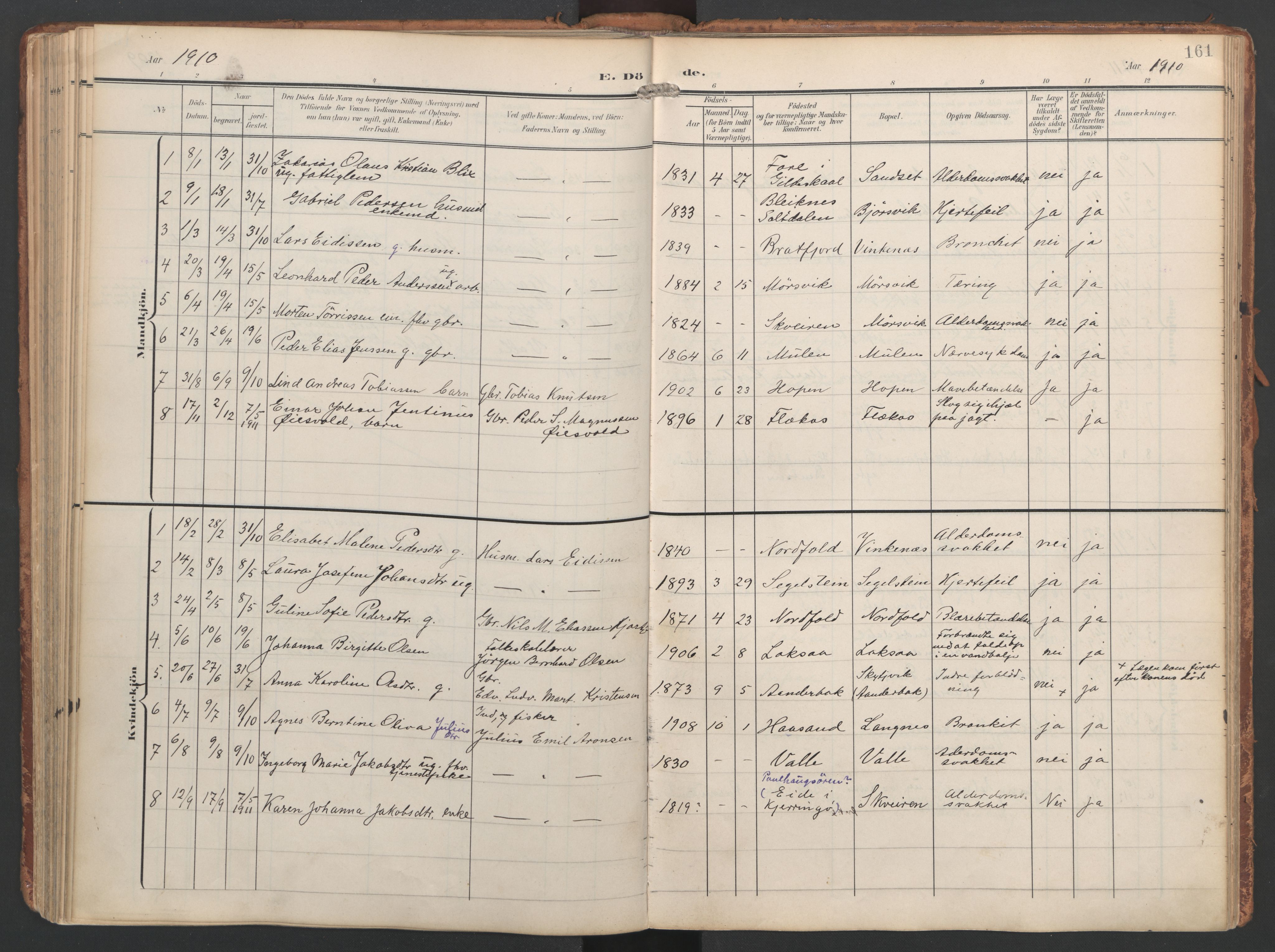 Ministerialprotokoller, klokkerbøker og fødselsregistre - Nordland, AV/SAT-A-1459/858/L0832: Parish register (official) no. 858A02, 1902-1915, p. 161