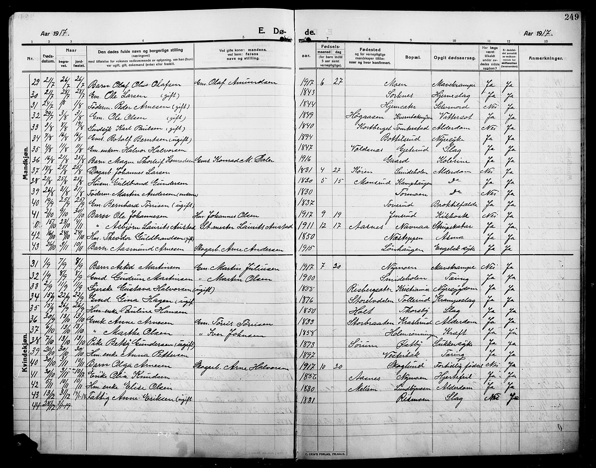 Grue prestekontor, AV/SAH-PREST-036/H/Ha/Hab/L0007: Parish register (copy) no. 7, 1910-1920, p. 249