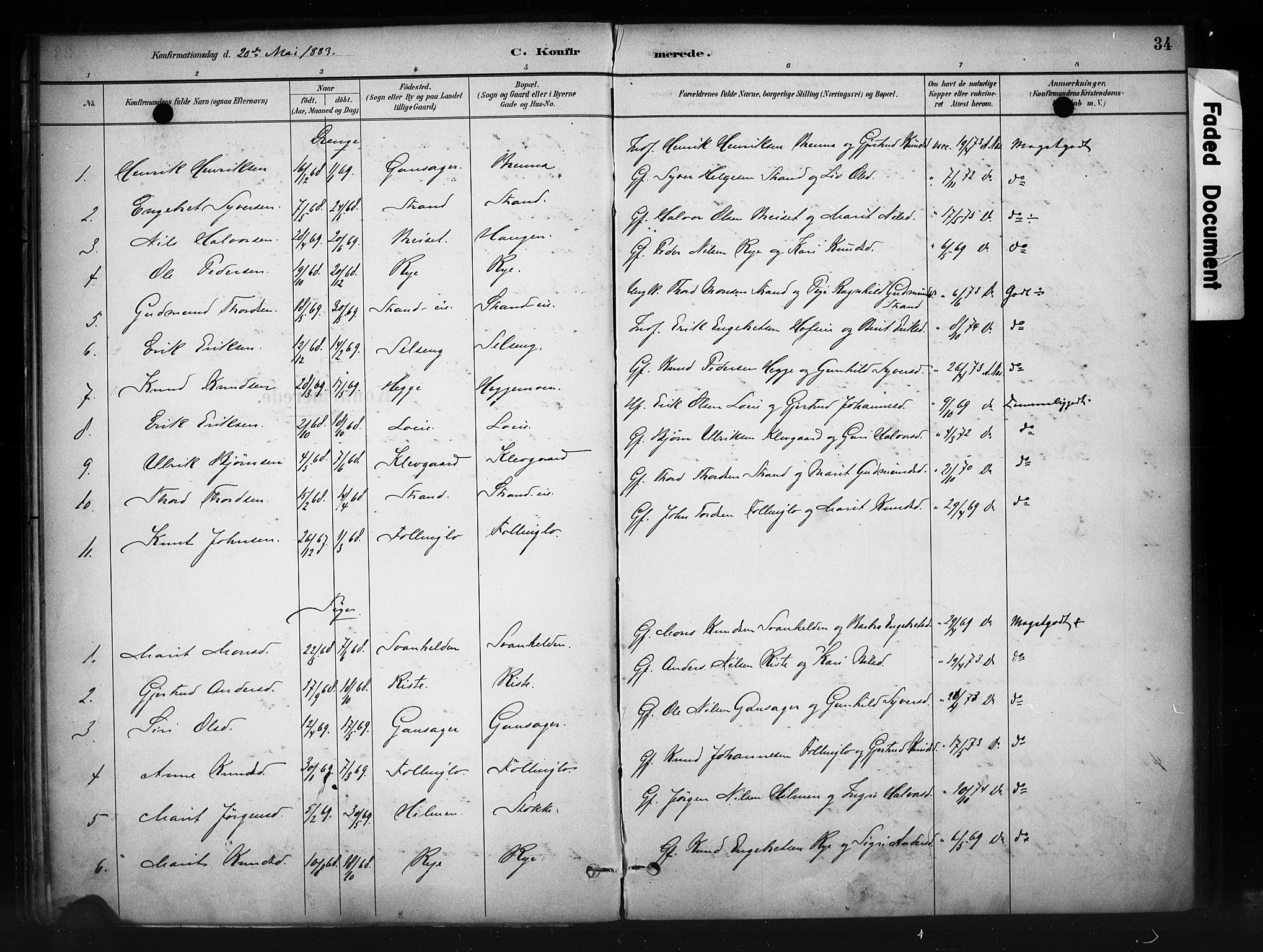 Nord-Aurdal prestekontor, SAH/PREST-132/H/Ha/Haa/L0010: Parish register (official) no. 10, 1883-1896, p. 34