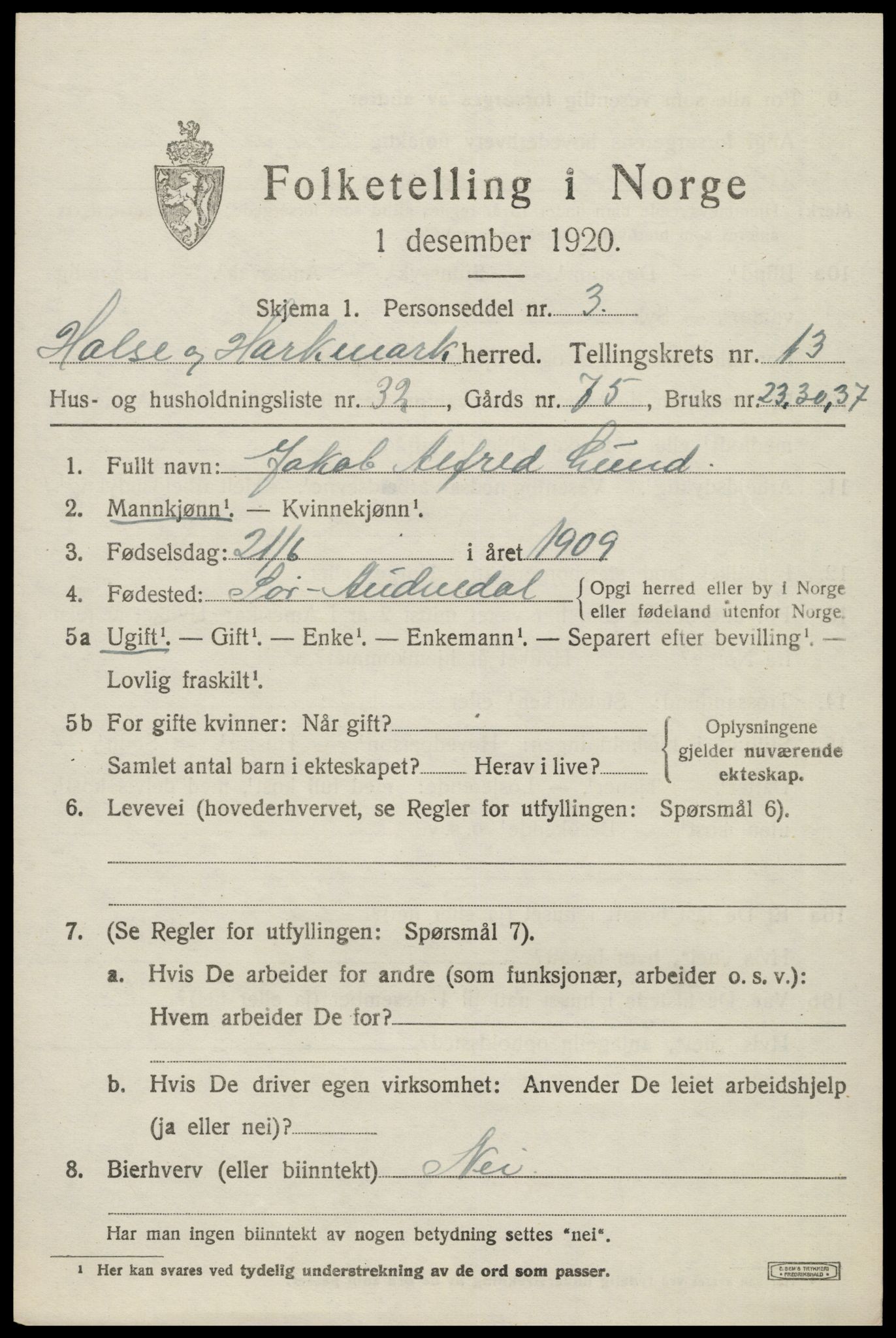 SAK, 1920 census for Halse og Harkmark, 1920, p. 7293