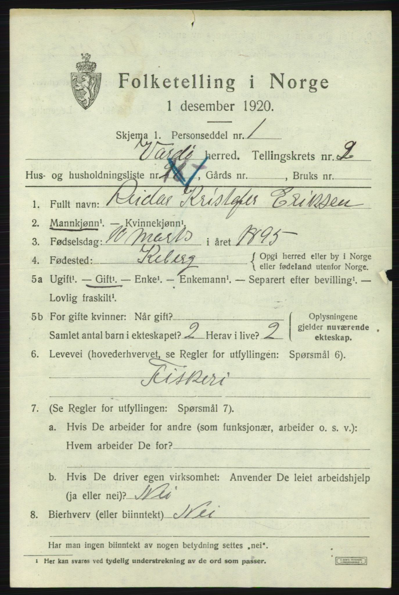 SATØ, 1920 census for Vardø rural district, 1920, p. 784