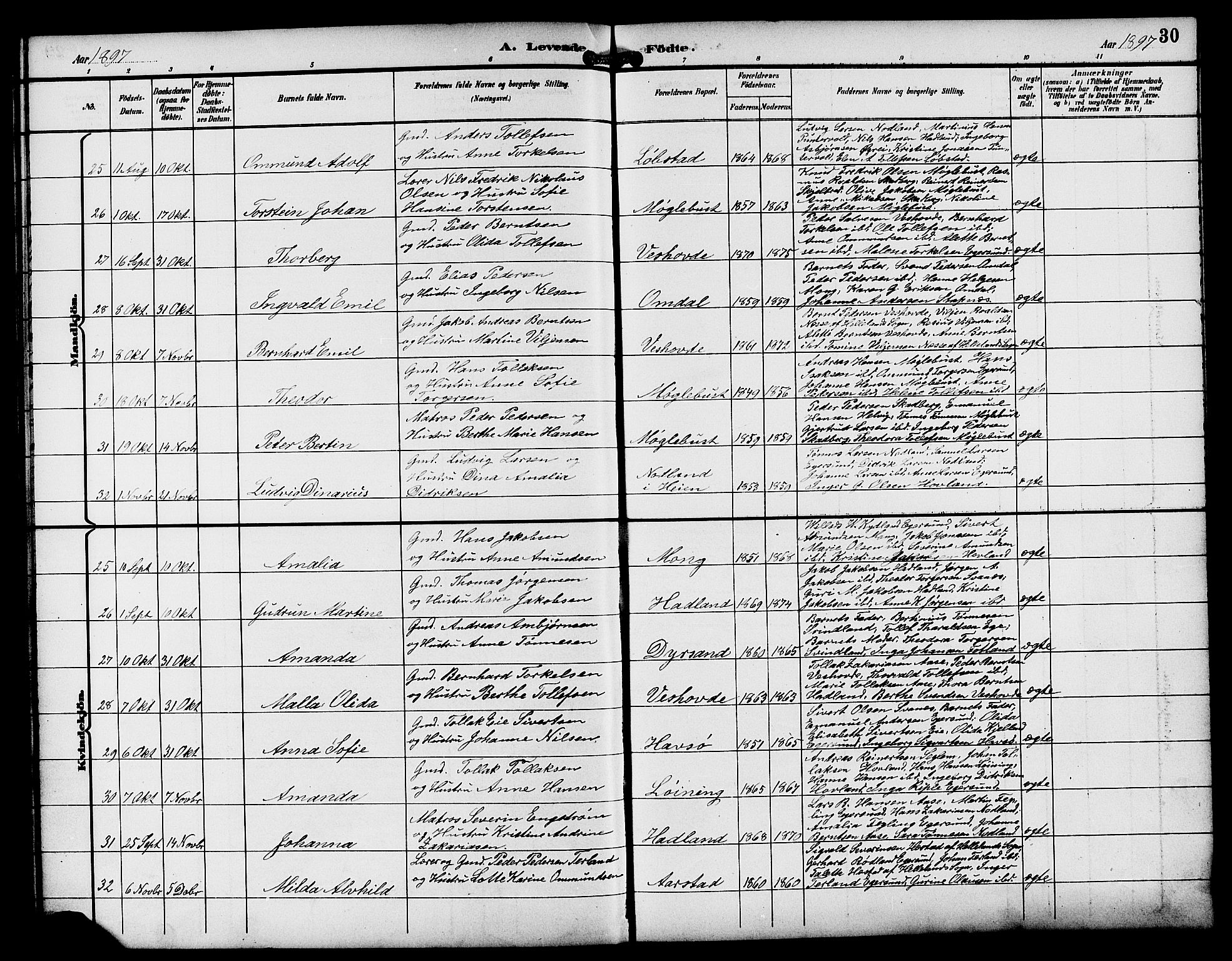 Eigersund sokneprestkontor, AV/SAST-A-101807/001/30/30BB/L0009: Parish register (copy) no. B 9, 1893-1907, p. 30