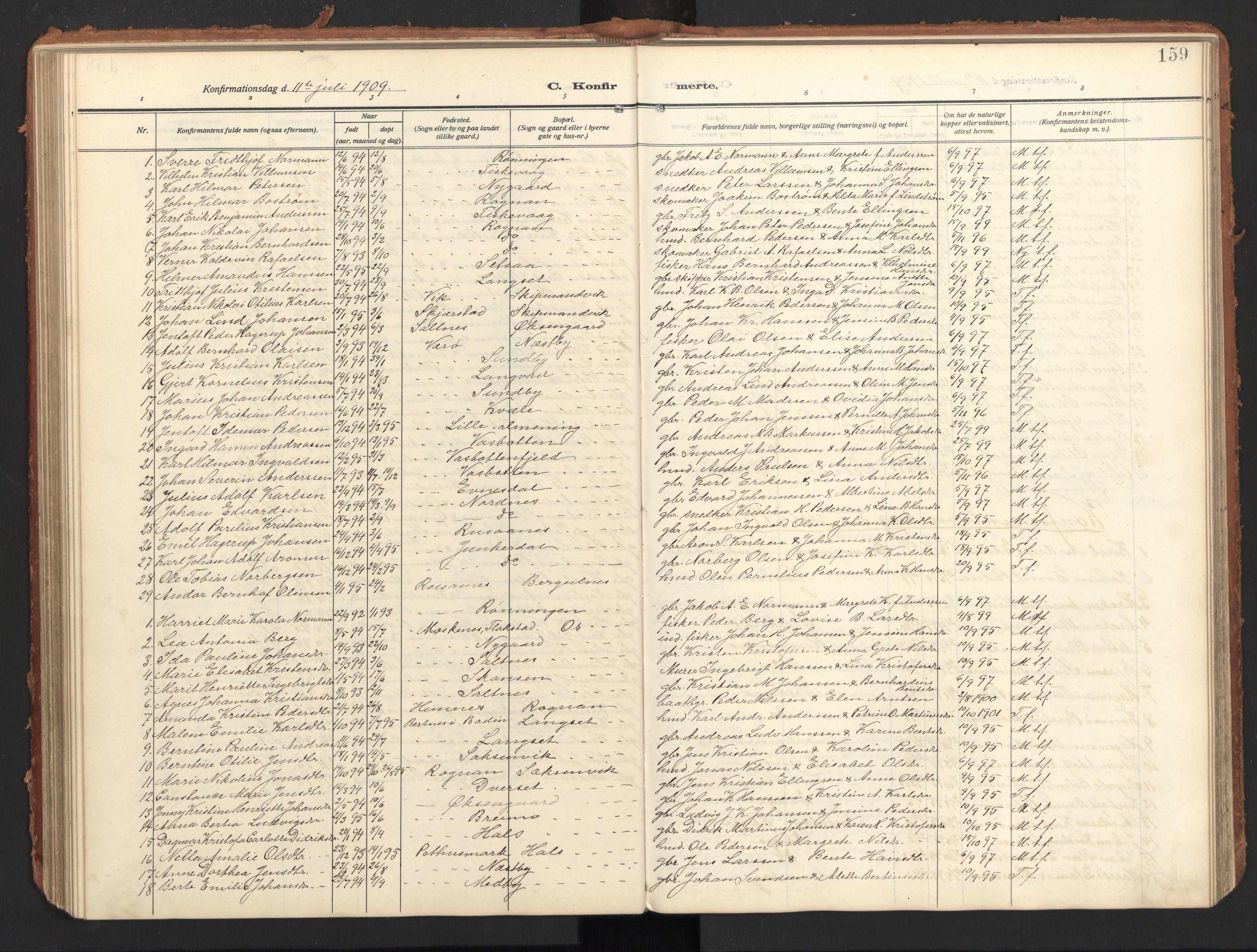 Ministerialprotokoller, klokkerbøker og fødselsregistre - Nordland, SAT/A-1459/847/L0683: Parish register (copy) no. 847C11, 1908-1929, p. 159
