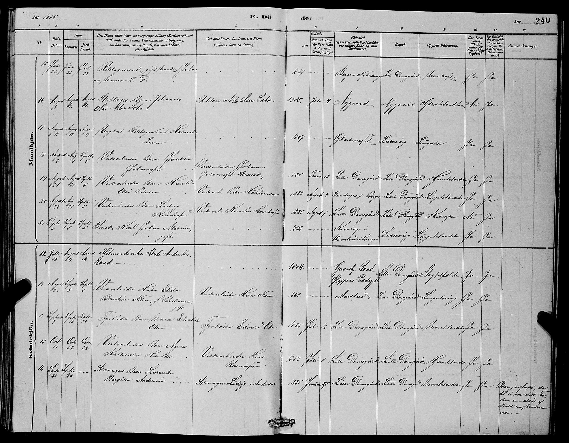 Laksevåg Sokneprestembete, SAB/A-76501/H/Ha/Hab/Haba/L0002: Parish register (copy) no. A 2, 1877-1887, p. 240