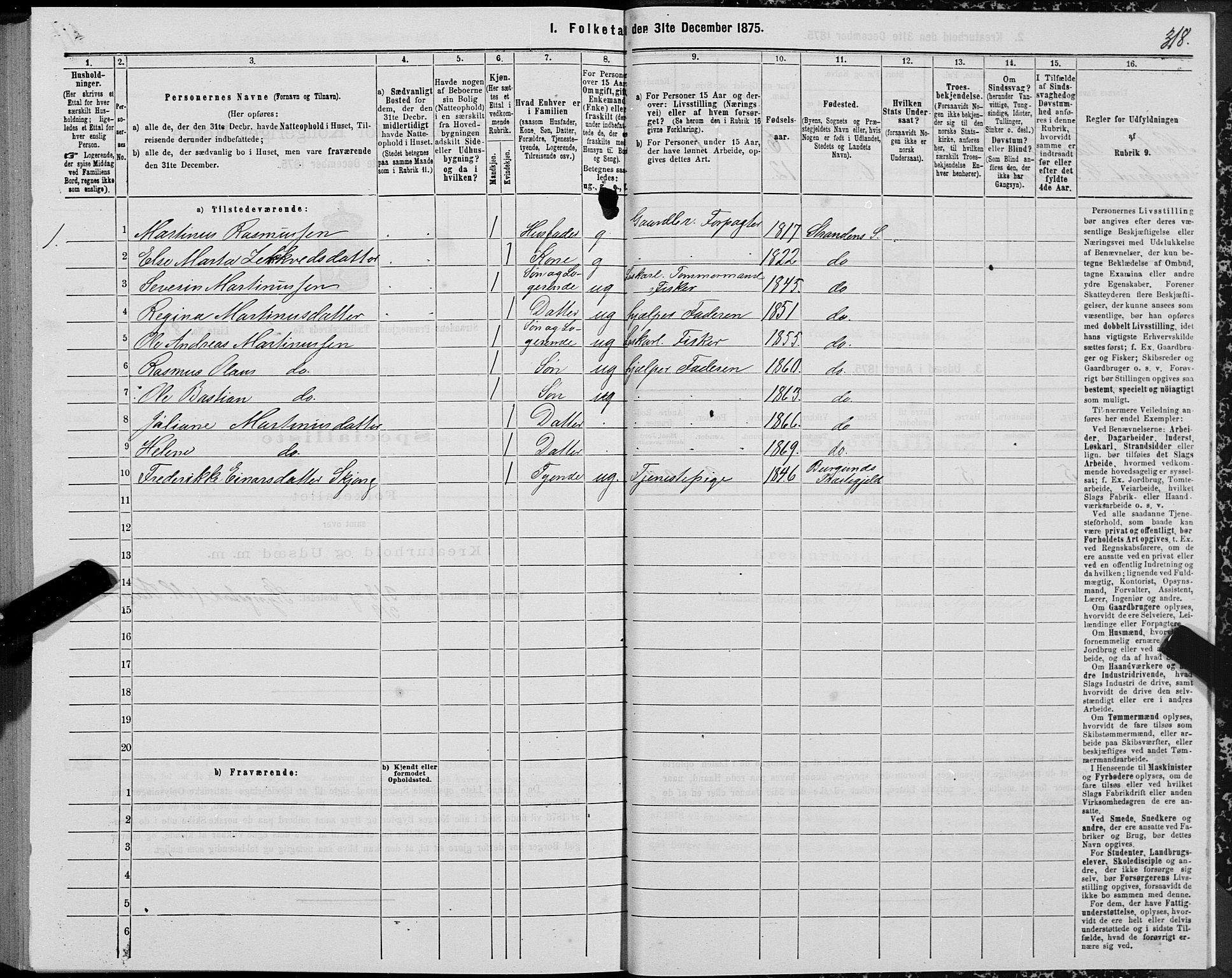 SAT, 1875 census for 1525P Stranda, 1875, p. 1318