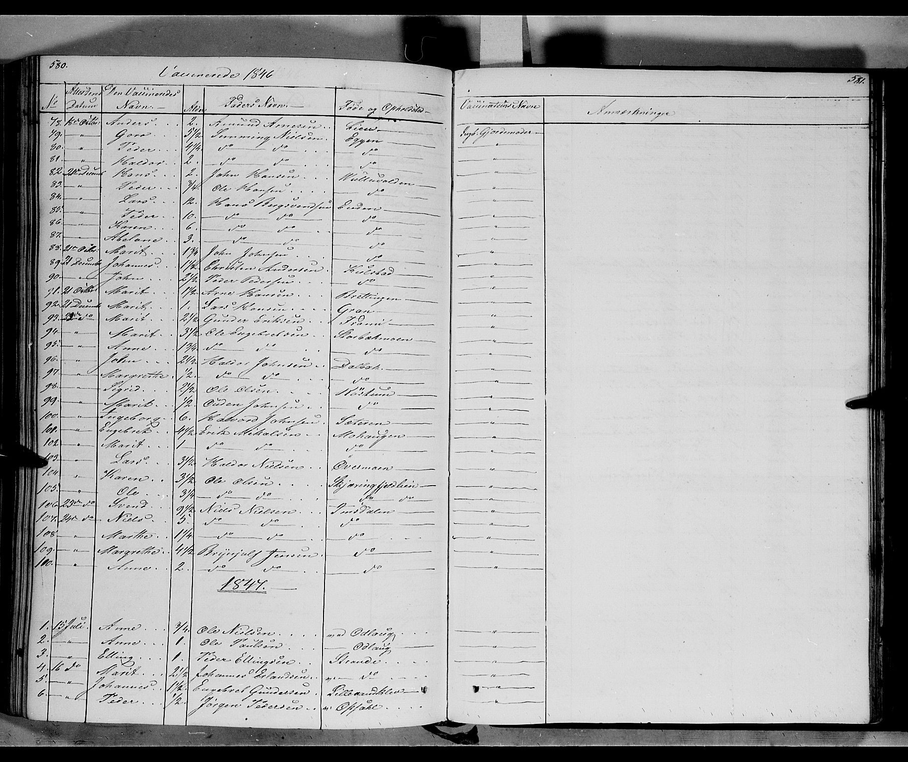 Ringebu prestekontor, SAH/PREST-082/H/Ha/Haa/L0005: Parish register (official) no. 5, 1839-1848, p. 580-581