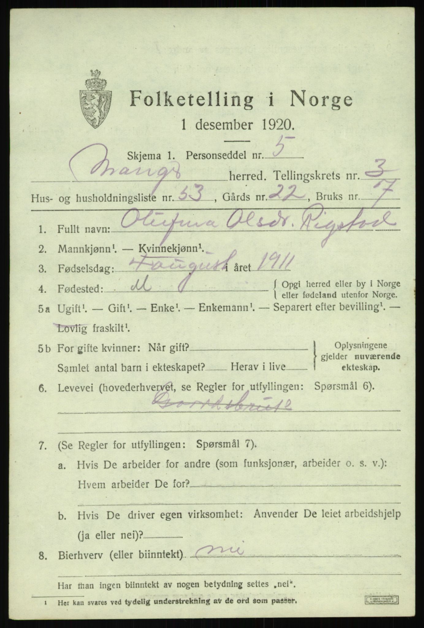 SAB, 1920 census for Manger, 1920, p. 2875