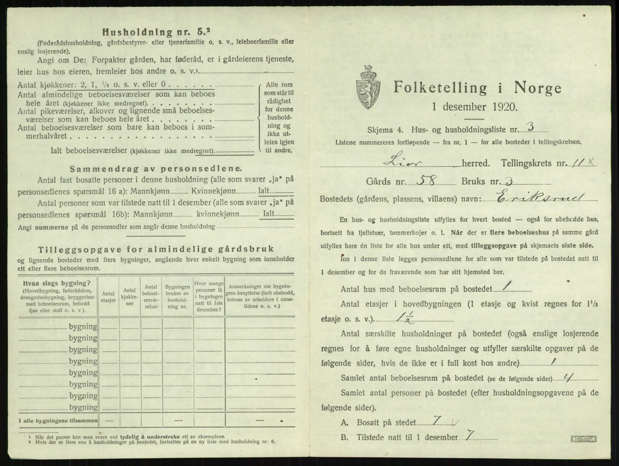 SAKO, 1920 census for Lier, 1920, p. 1616