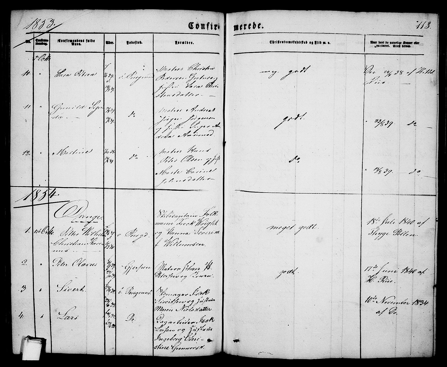 Porsgrunn kirkebøker , SAKO/A-104/G/Ga/L0002: Parish register (copy) no. I 2, 1847-1877, p. 113