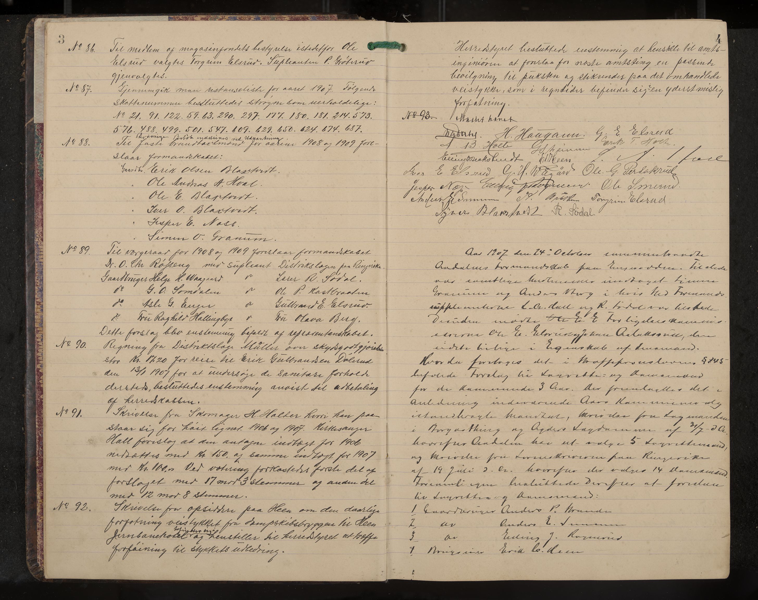 Ådal formannskap og sentraladministrasjon, IKAK/0614021/A/Aa/L0003: Møtebok, 1907-1914, p. 3-4