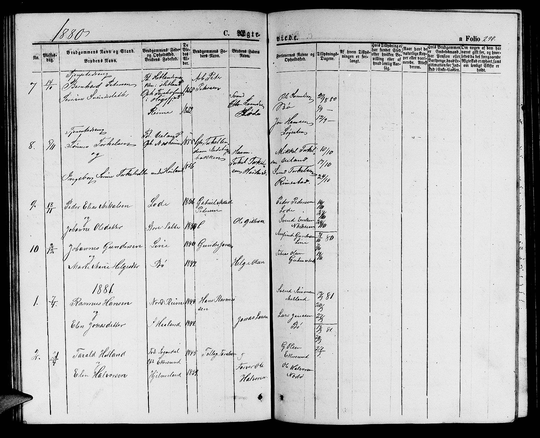 Hå sokneprestkontor, AV/SAST-A-101801/001/30BB/L0001: Parish register (copy) no. B 1, 1854-1883, p. 290