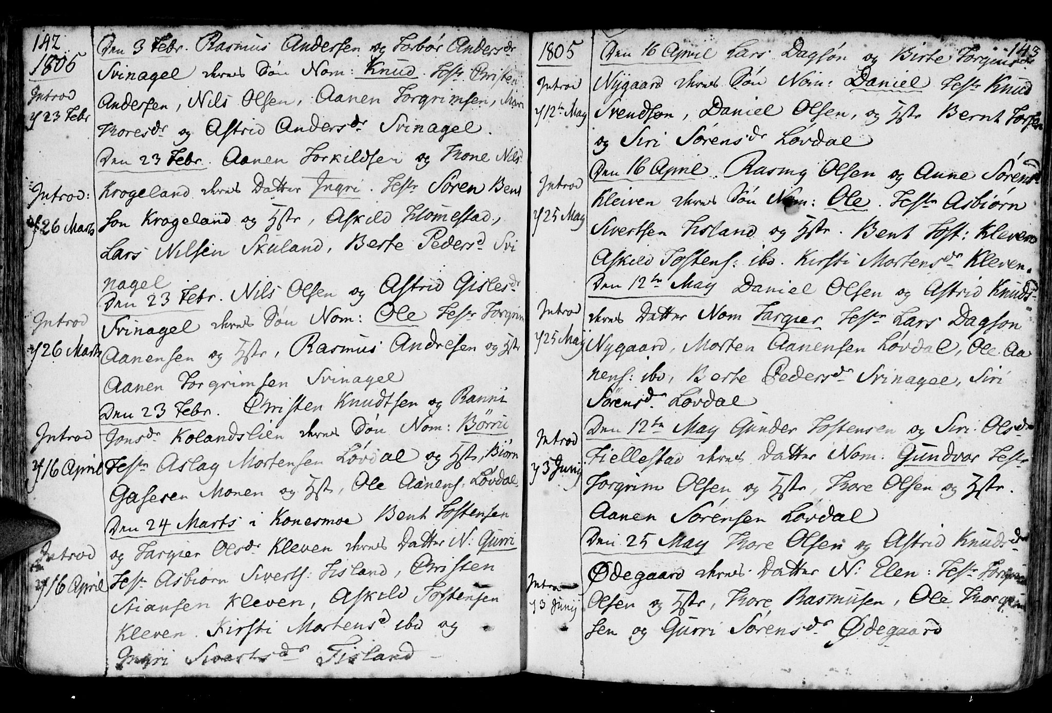 Holum sokneprestkontor, AV/SAK-1111-0022/F/Fa/Fab/L0004: Parish register (official) no. A 4, 1774-1847, p. 142-143