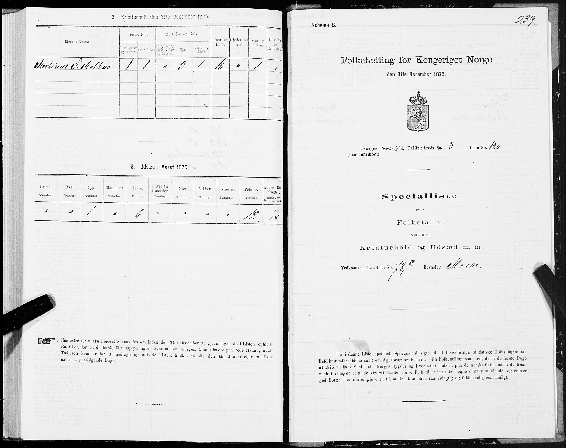 SAT, 1875 census for 1720L Levanger/Levanger, 1875, p. 2239