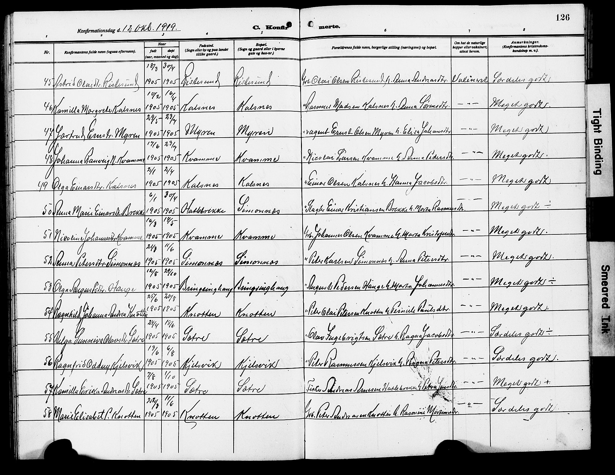 Ministerialprotokoller, klokkerbøker og fødselsregistre - Møre og Romsdal, AV/SAT-A-1454/503/L0050: Parish register (copy) no. 503C05, 1909-1922, p. 126