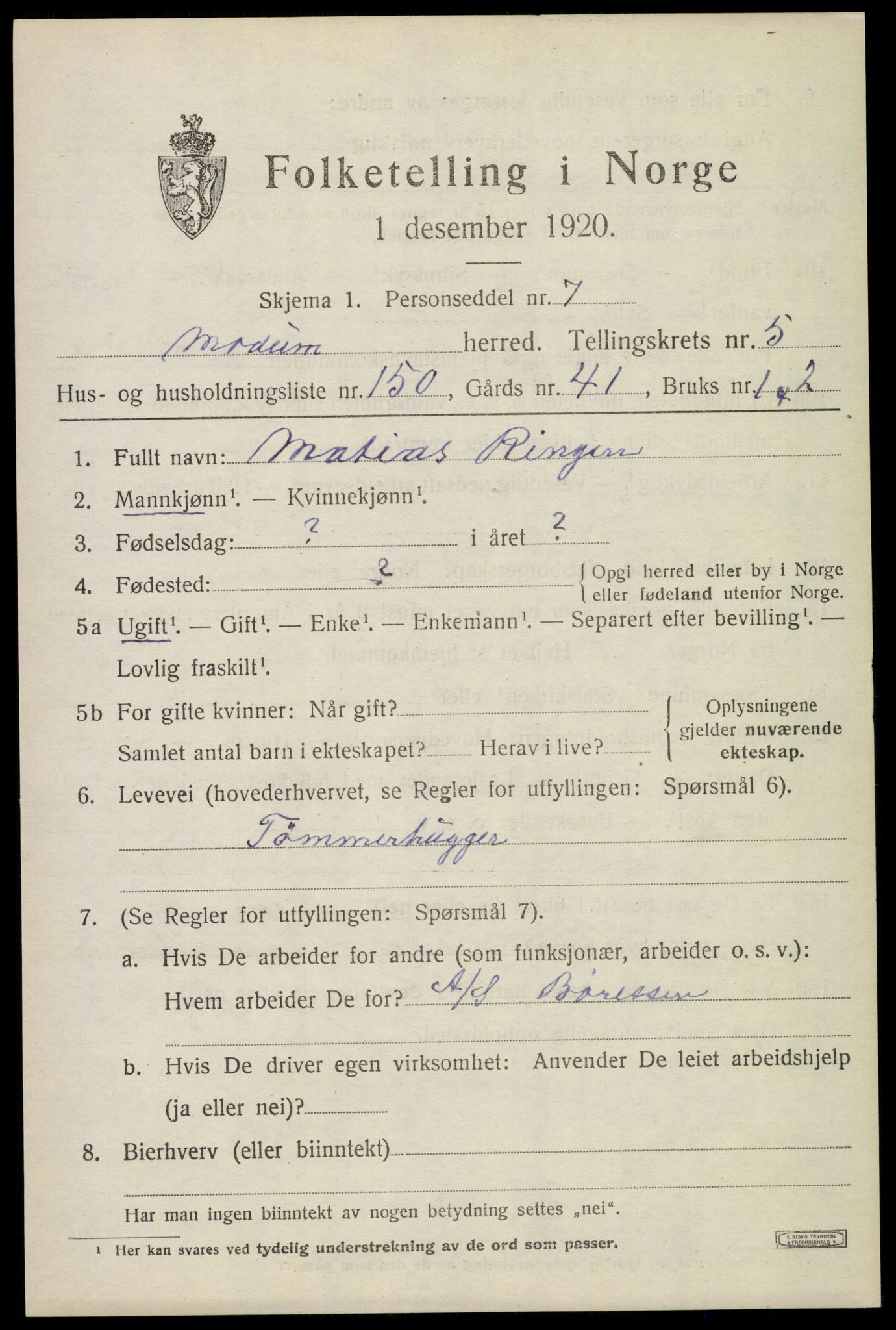 SAKO, 1920 census for Modum, 1920, p. 8349