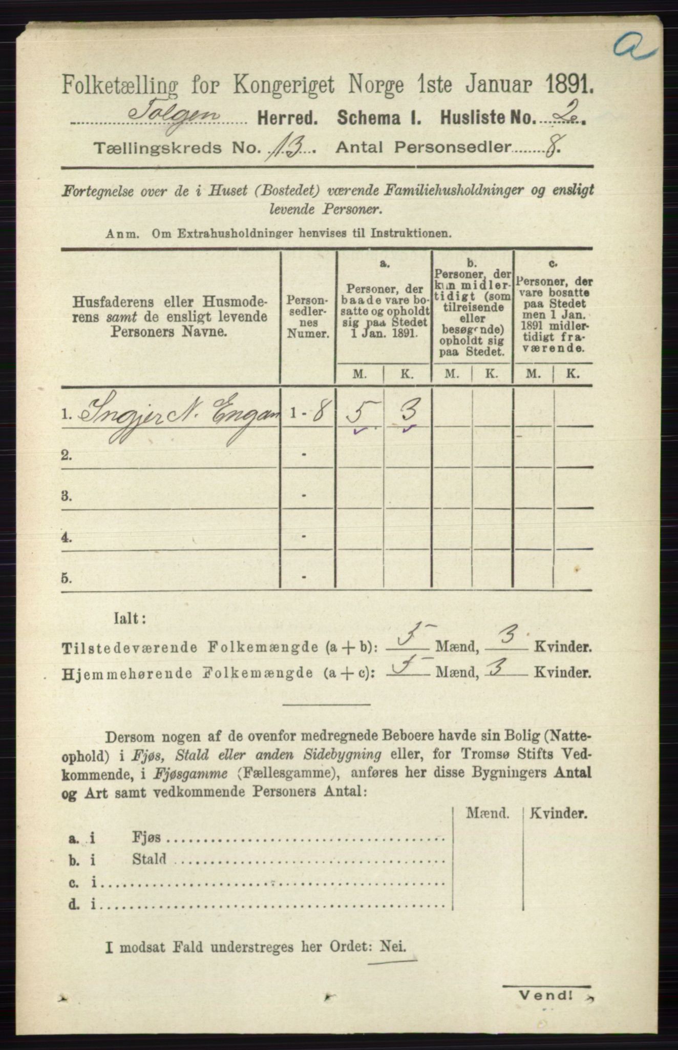 RA, 1891 census for 0436 Tolga, 1891, p. 3847