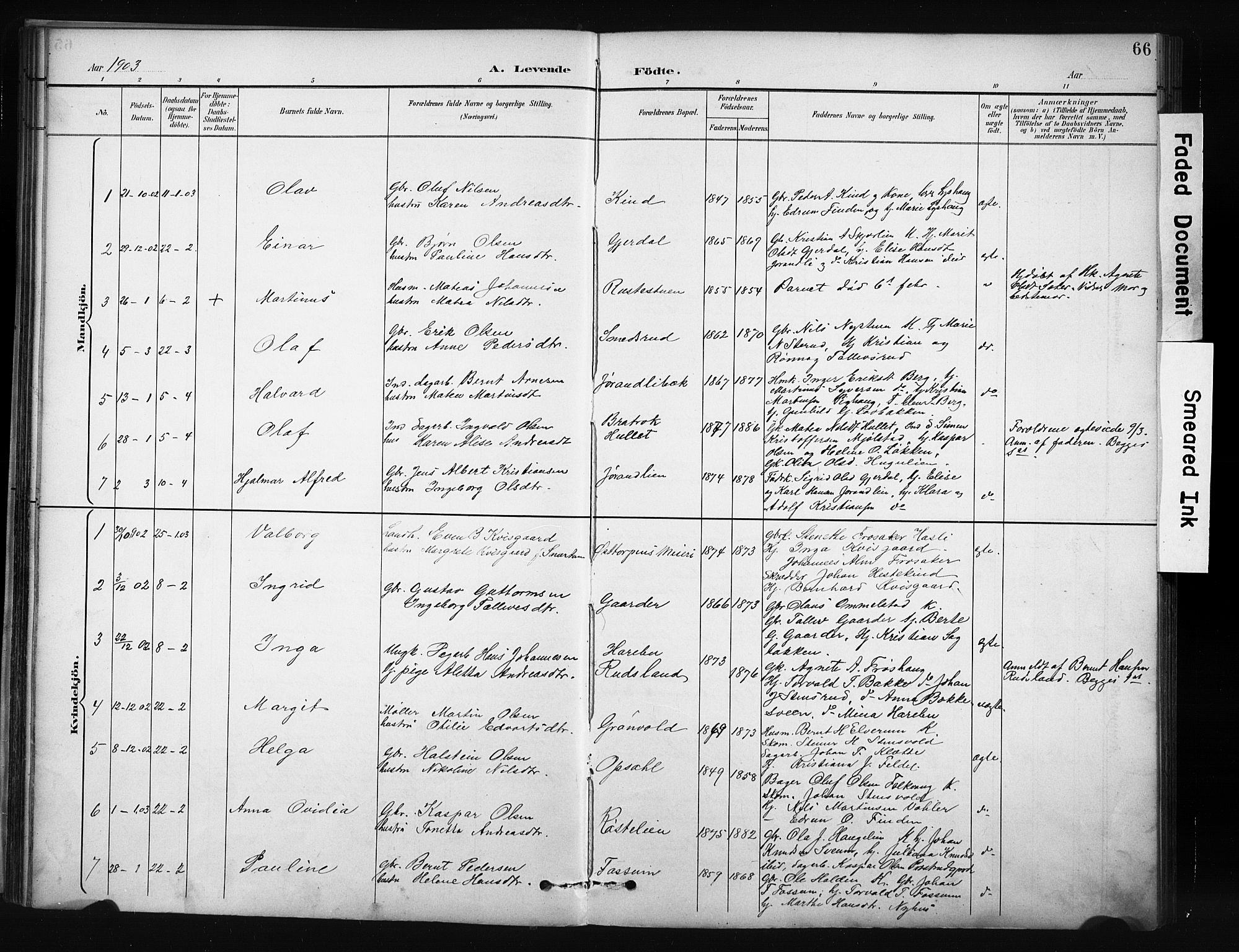 Nordre Land prestekontor, AV/SAH-PREST-124/H/Ha/Hab/L0012: Parish register (copy) no. 12, 1891-1909, p. 66