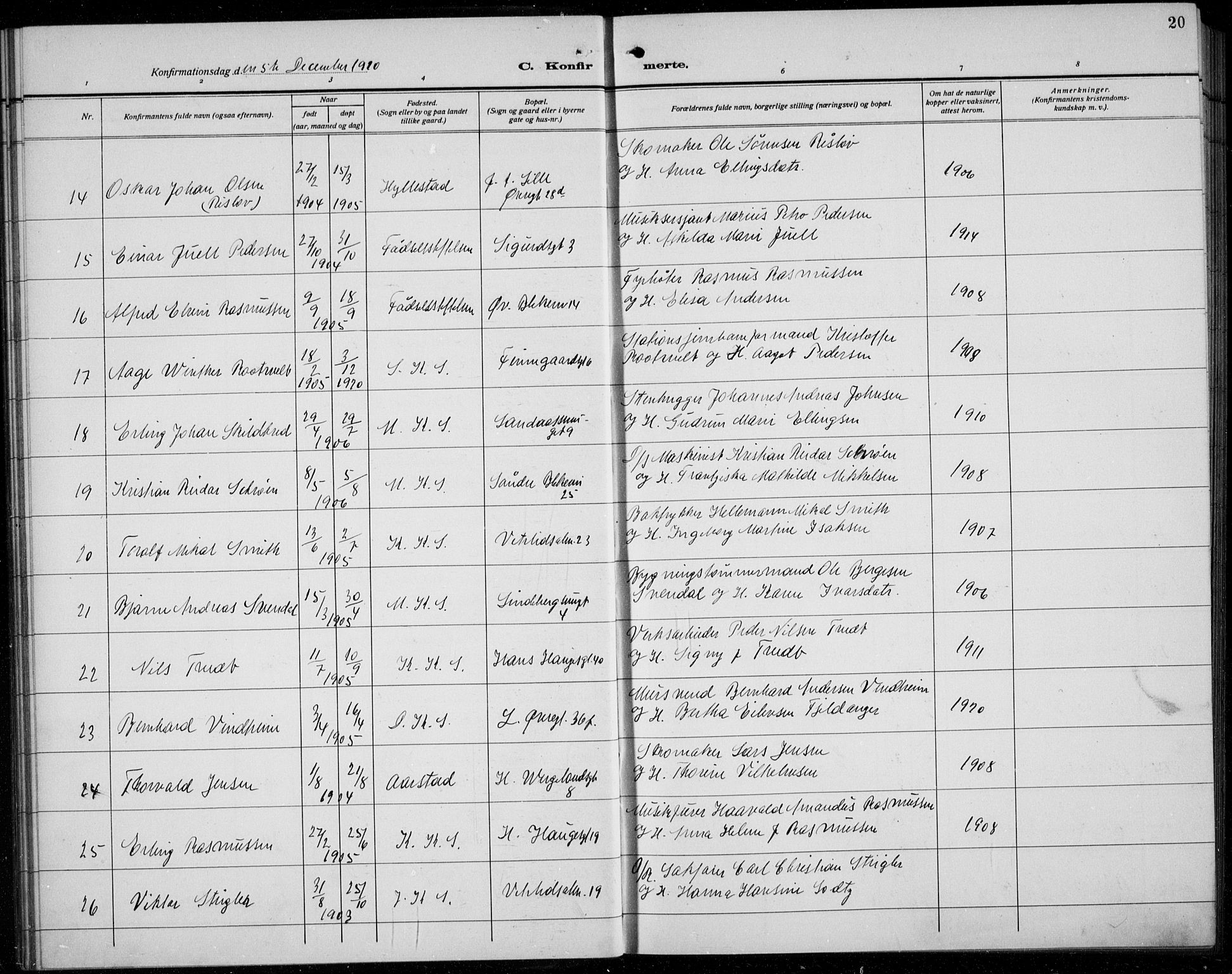 Korskirken sokneprestembete, AV/SAB-A-76101/H/Hab: Parish register (copy) no. C 6, 1918-1941, p. 20