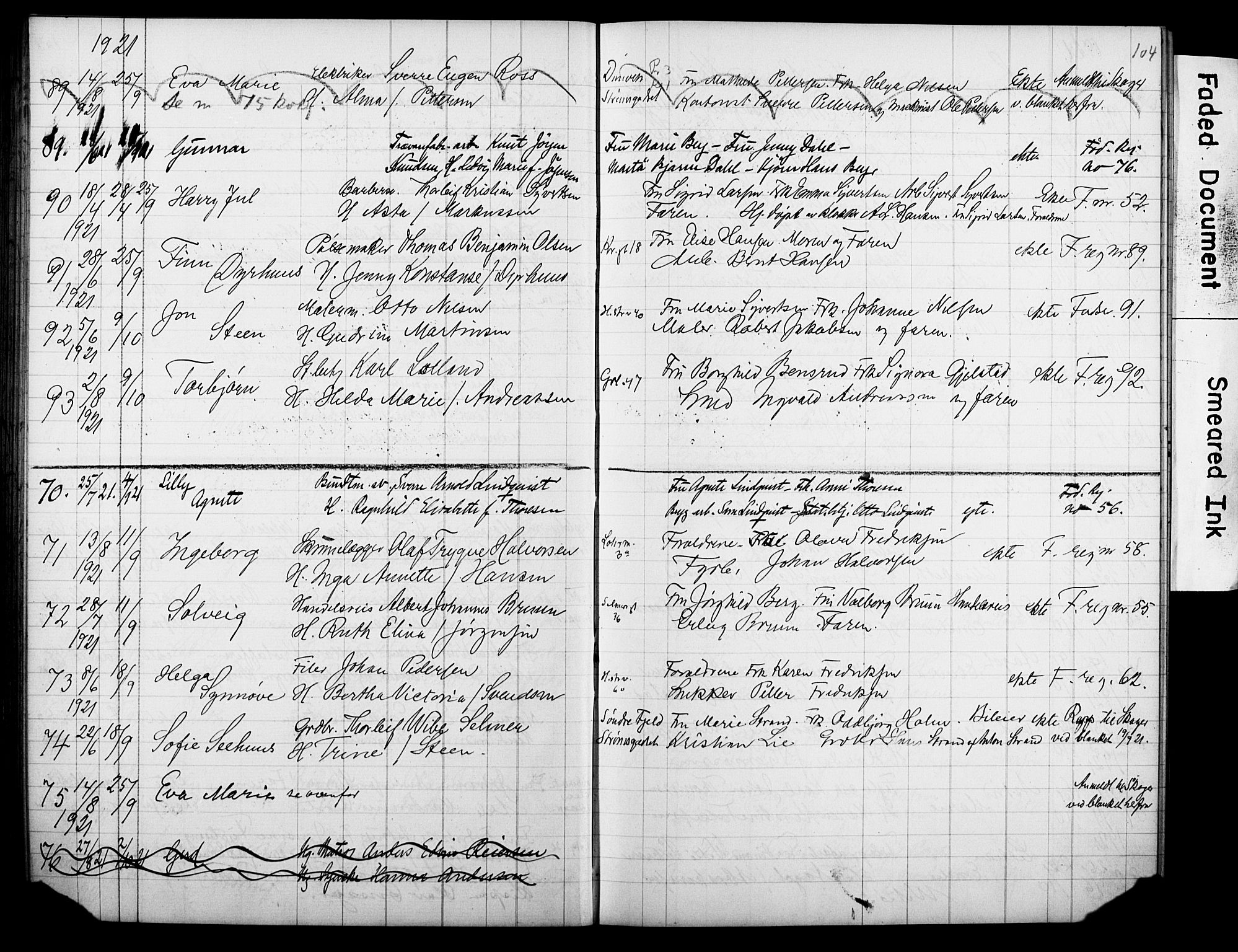 Strømsø kirkebøker, AV/SAKO-A-246/Y/Ya/L0007: Parish register draft no. I 7, 1915-1932, p. 104