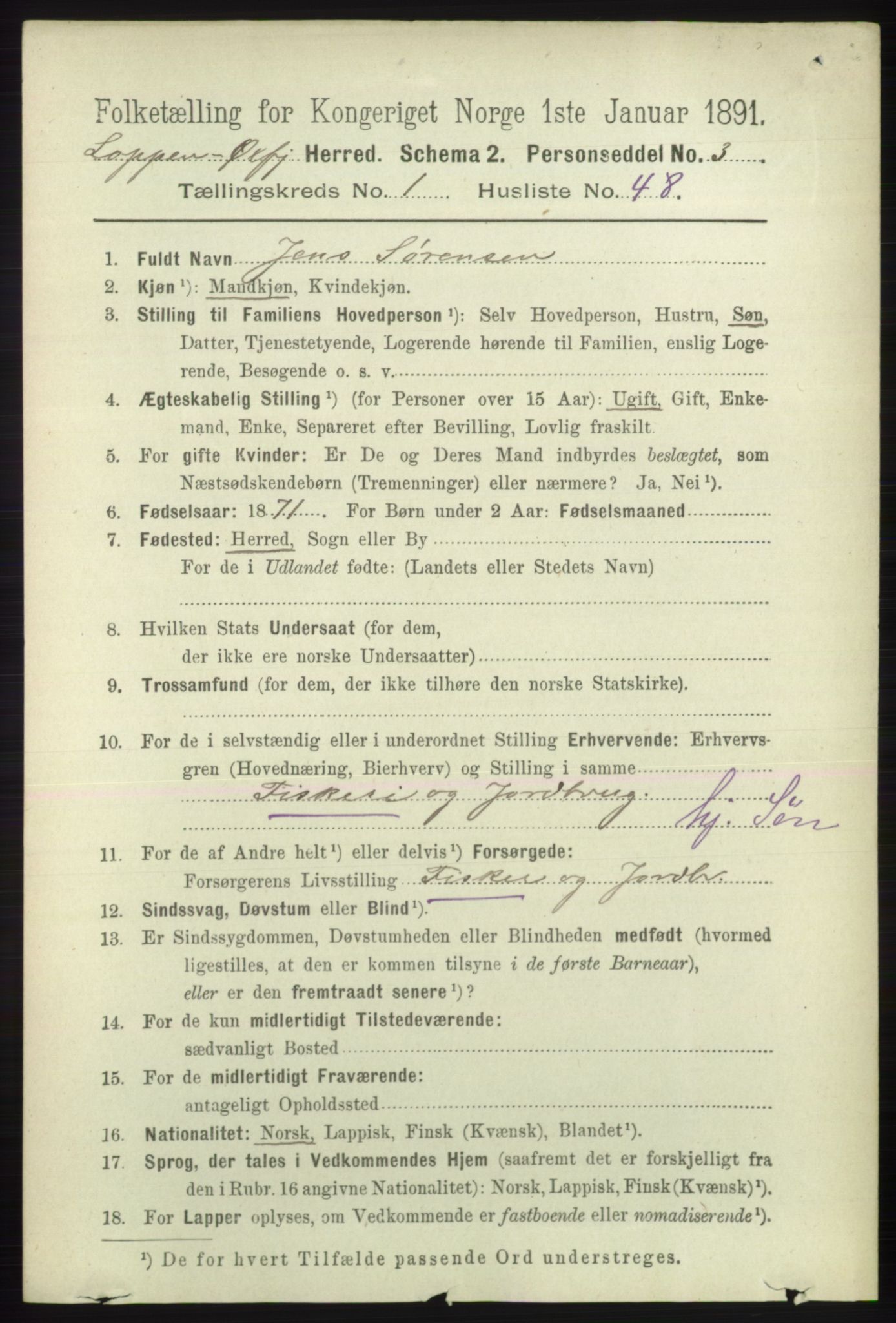 RA, 1891 census for 2014 Loppa, 1891, p. 316