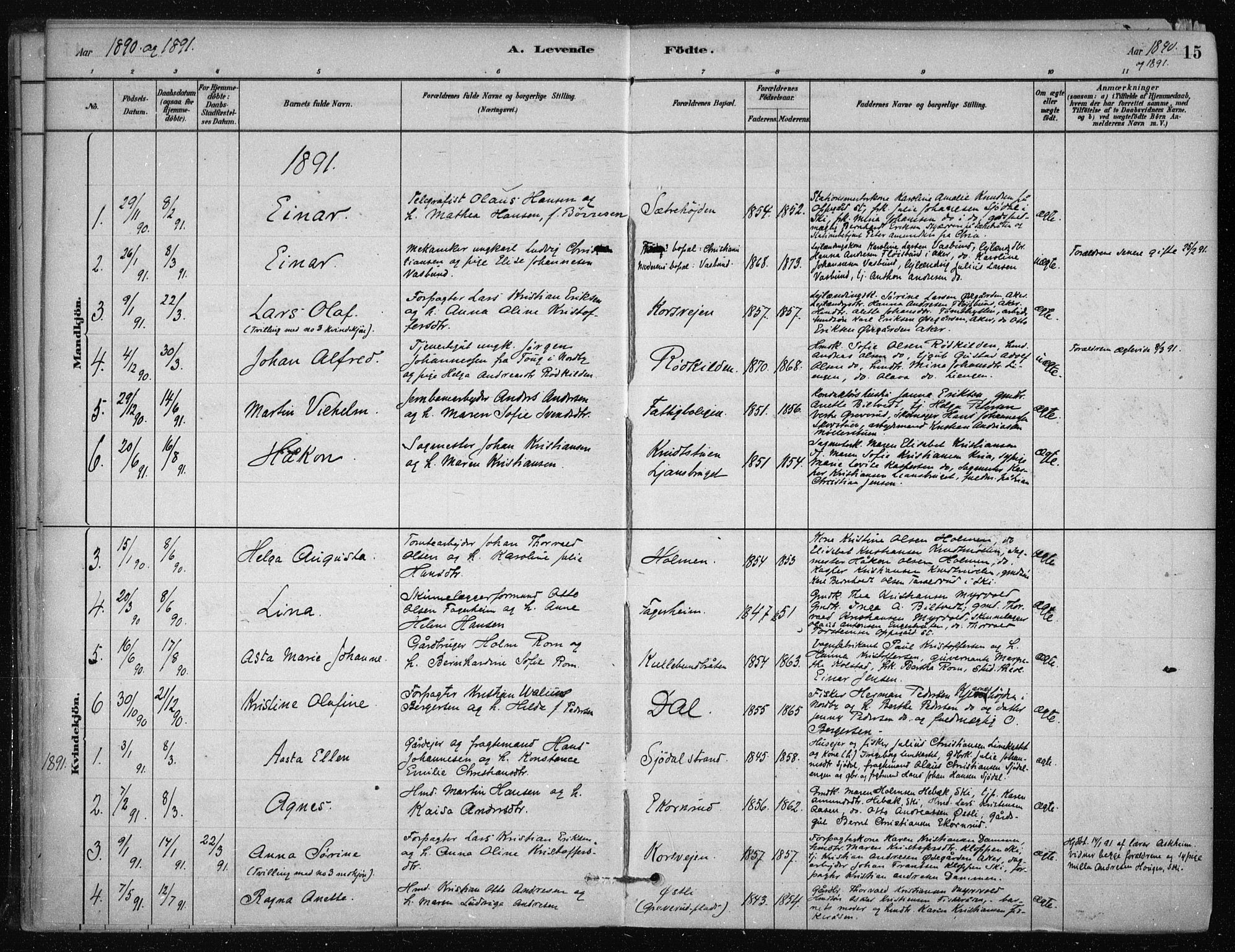 Nesodden prestekontor Kirkebøker, SAO/A-10013/F/Fb/L0001: Parish register (official) no. II 1, 1880-1915, p. 15