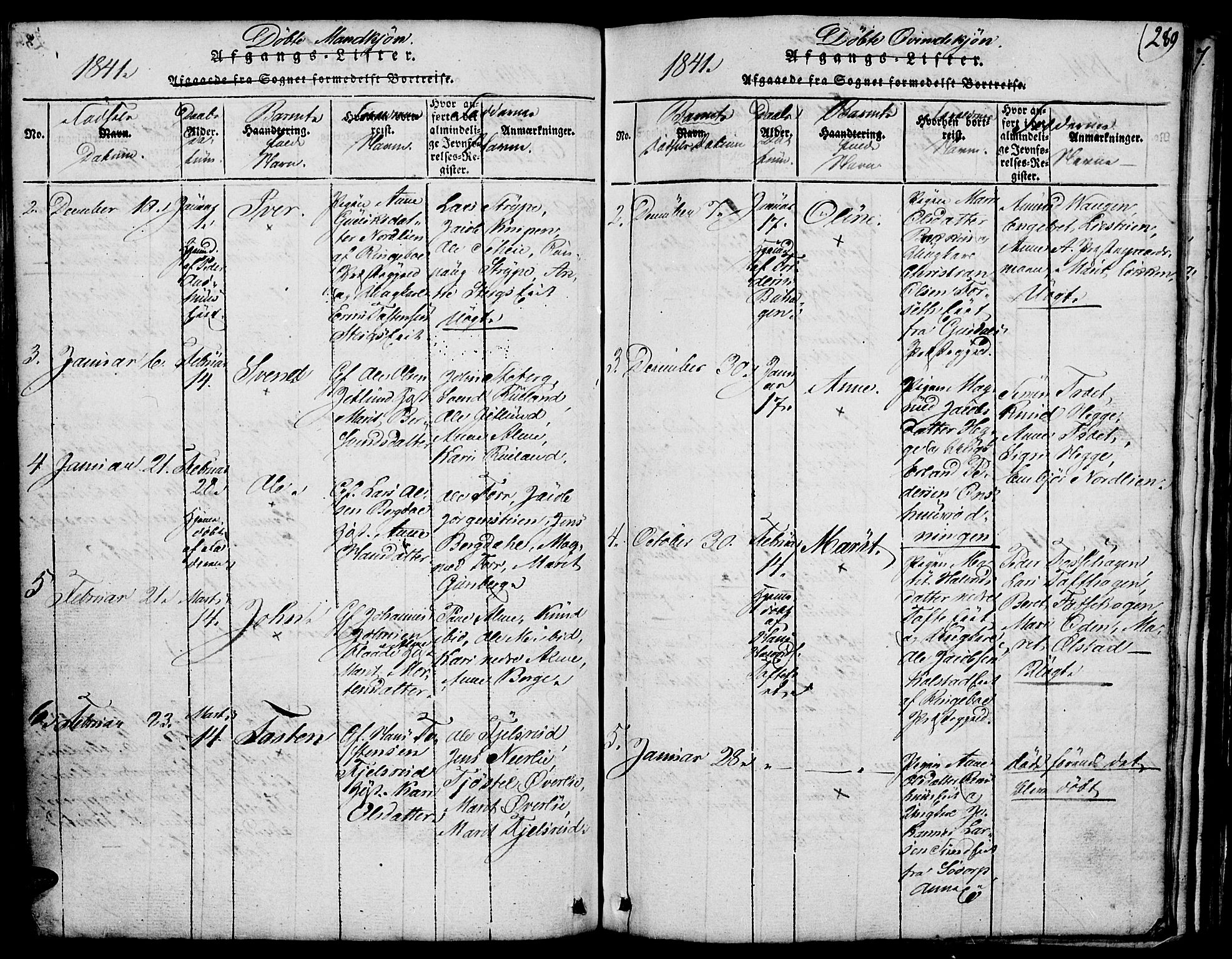 Fron prestekontor, SAH/PREST-078/H/Ha/Hab/L0001: Parish register (copy) no. 1, 1816-1843, p. 289