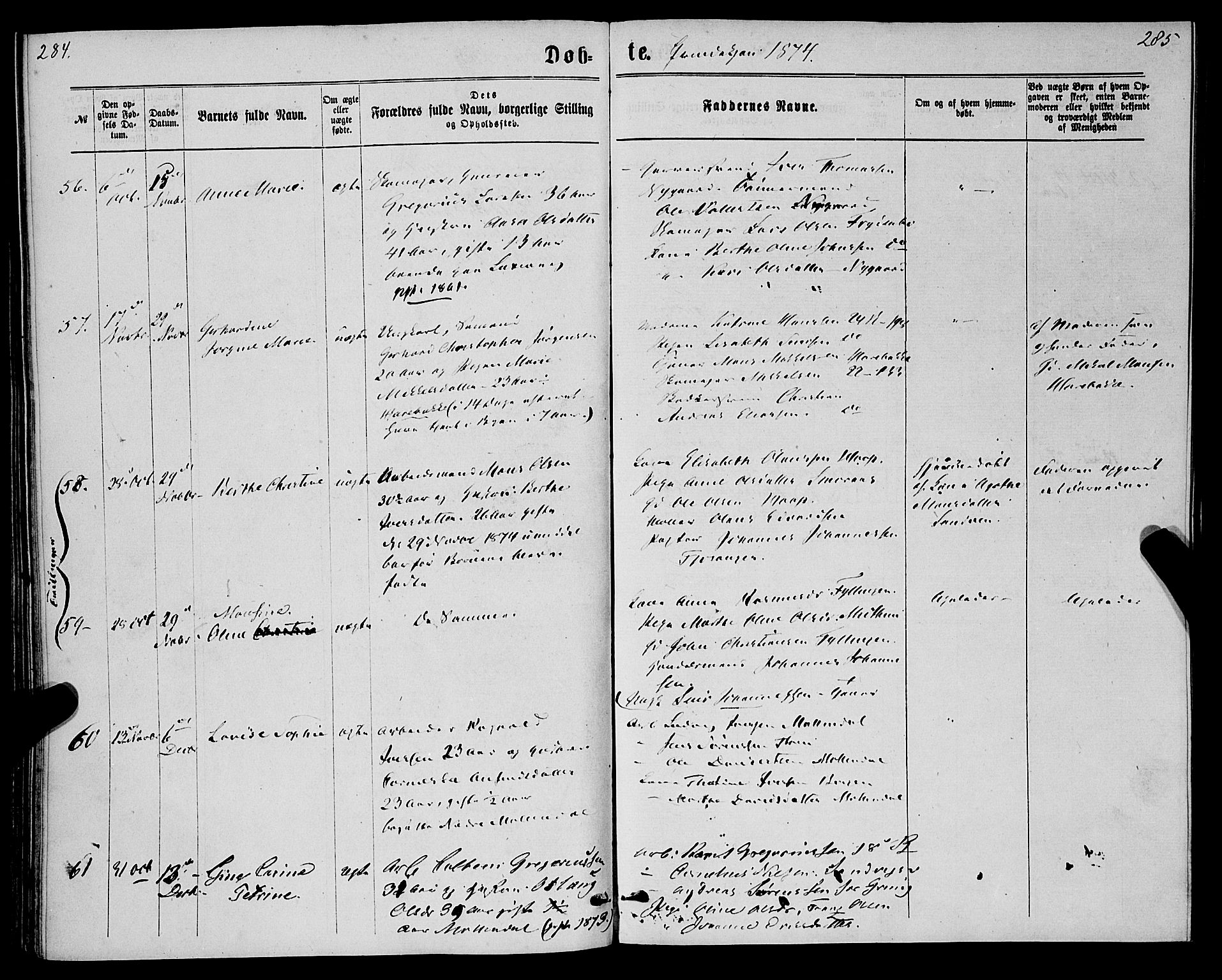 St. Jørgens hospital og Årstad sokneprestembete, AV/SAB-A-99934: Parish register (official) no. A 6, 1870-1878, p. 284-285