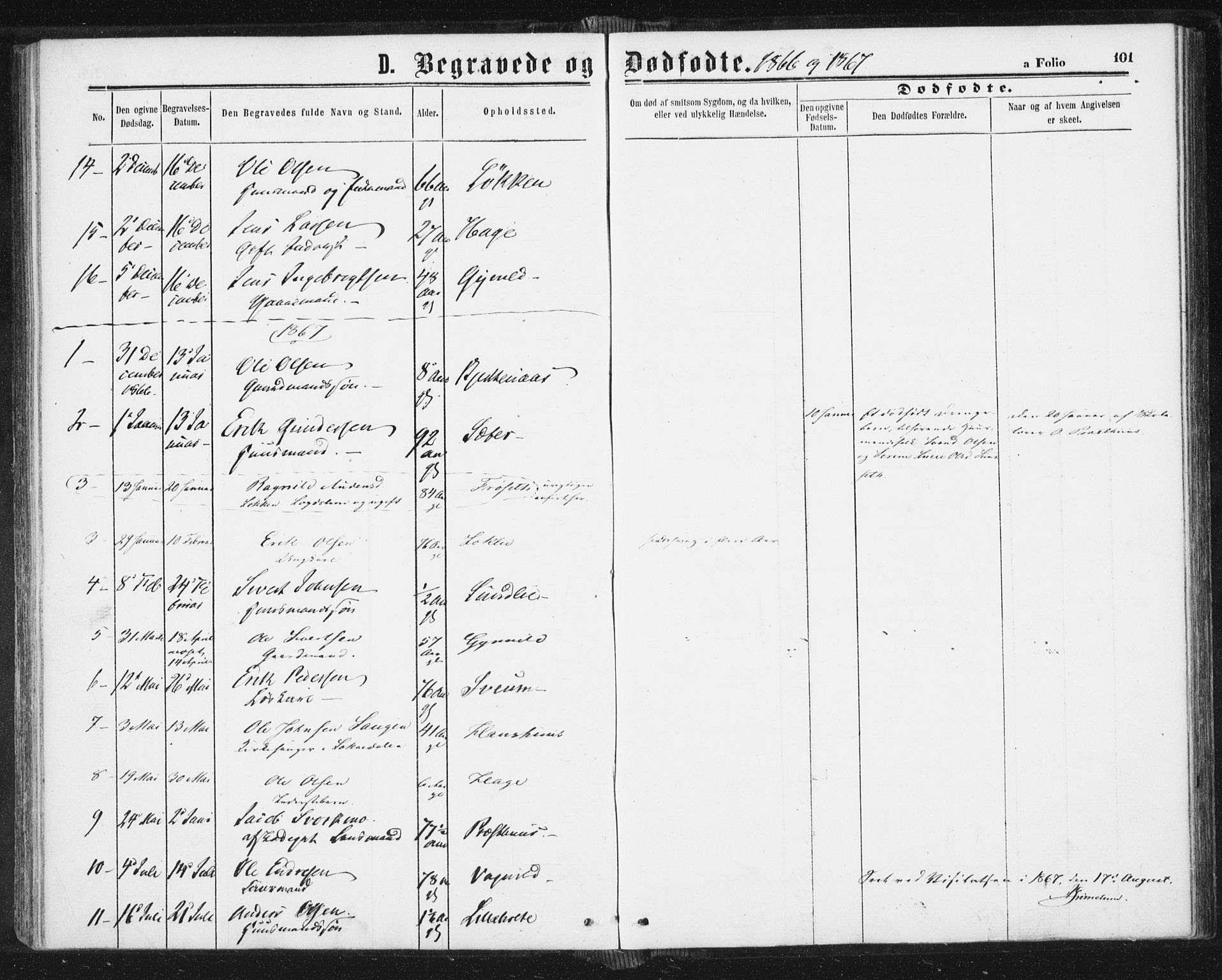 Ministerialprotokoller, klokkerbøker og fødselsregistre - Sør-Trøndelag, AV/SAT-A-1456/689/L1039: Parish register (official) no. 689A04, 1865-1878, p. 101