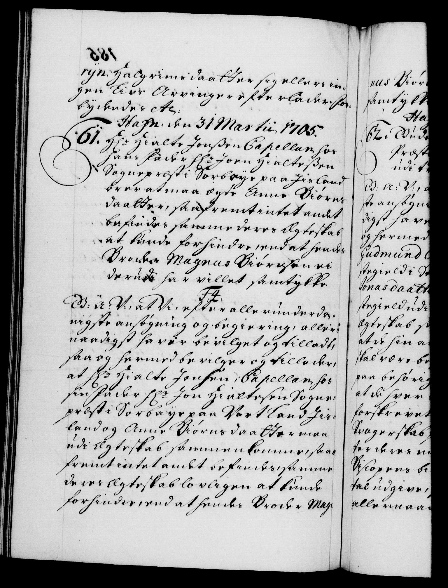 Danske Kanselli 1572-1799, AV/RA-EA-3023/F/Fc/Fca/Fcaa/L0019: Norske registre, 1704-1707, p. 185b