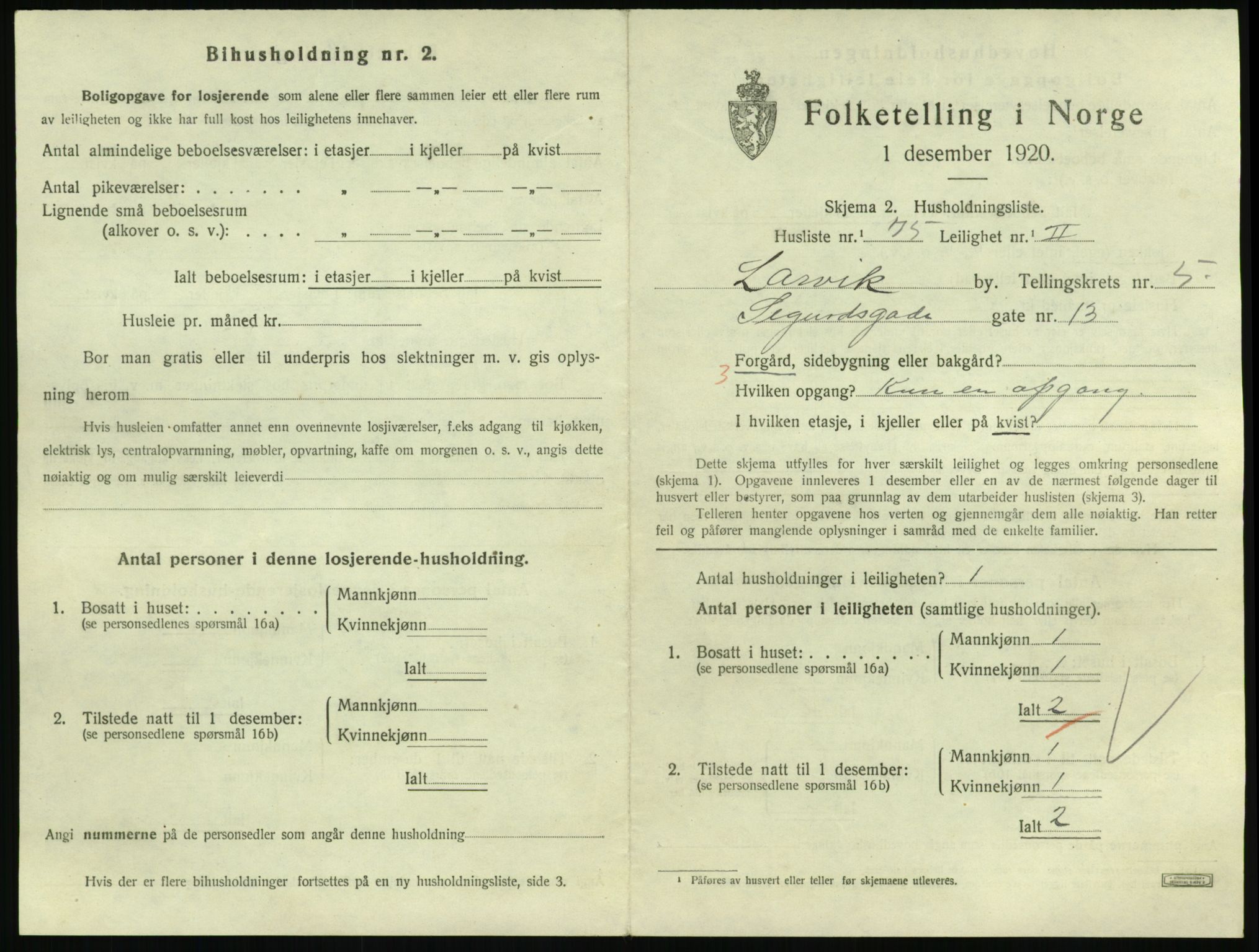 SAKO, 1920 census for Larvik, 1920, p. 5196