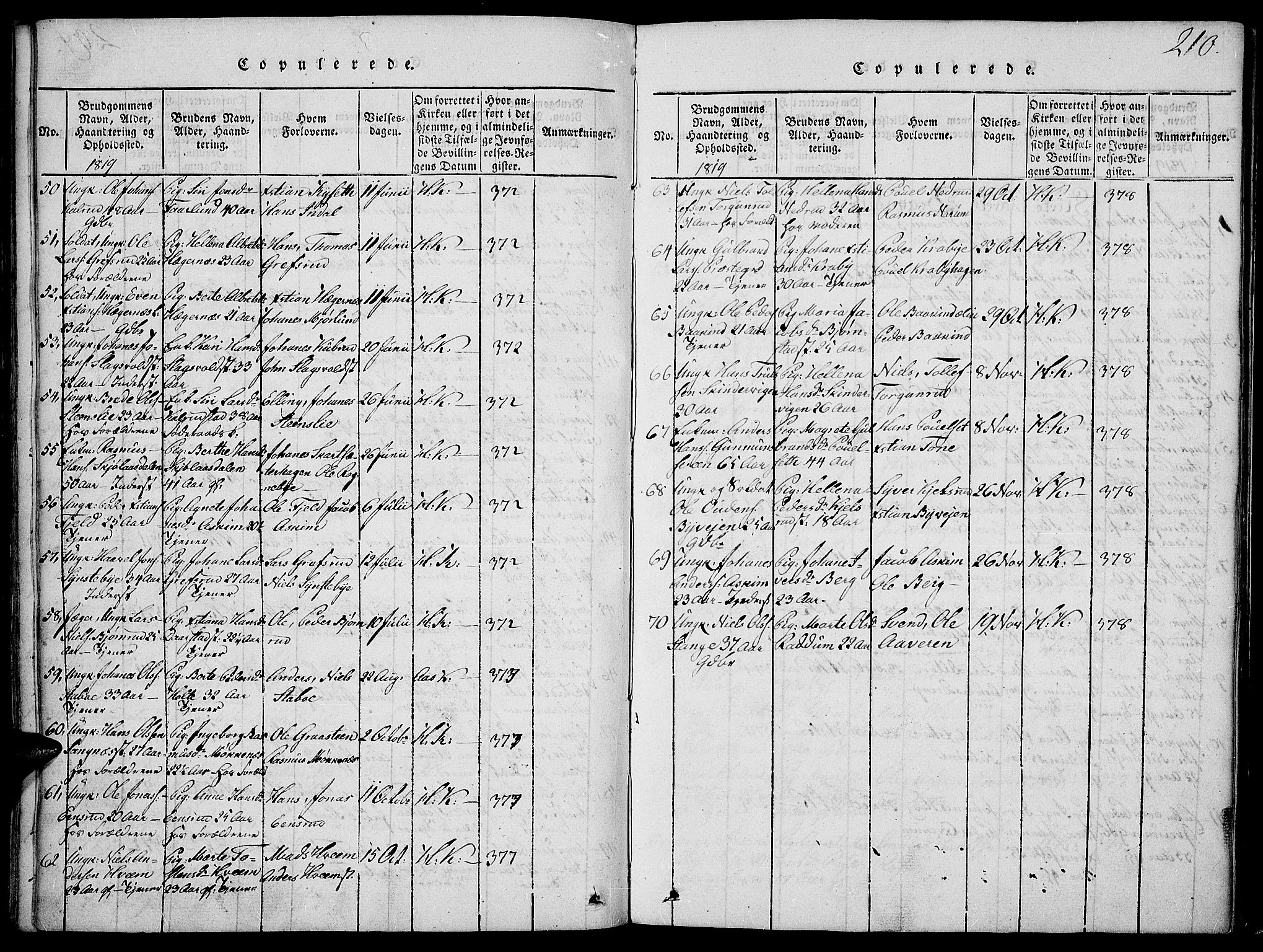 Toten prestekontor, SAH/PREST-102/H/Ha/Haa/L0009: Parish register (official) no. 9, 1814-1820, p. 210