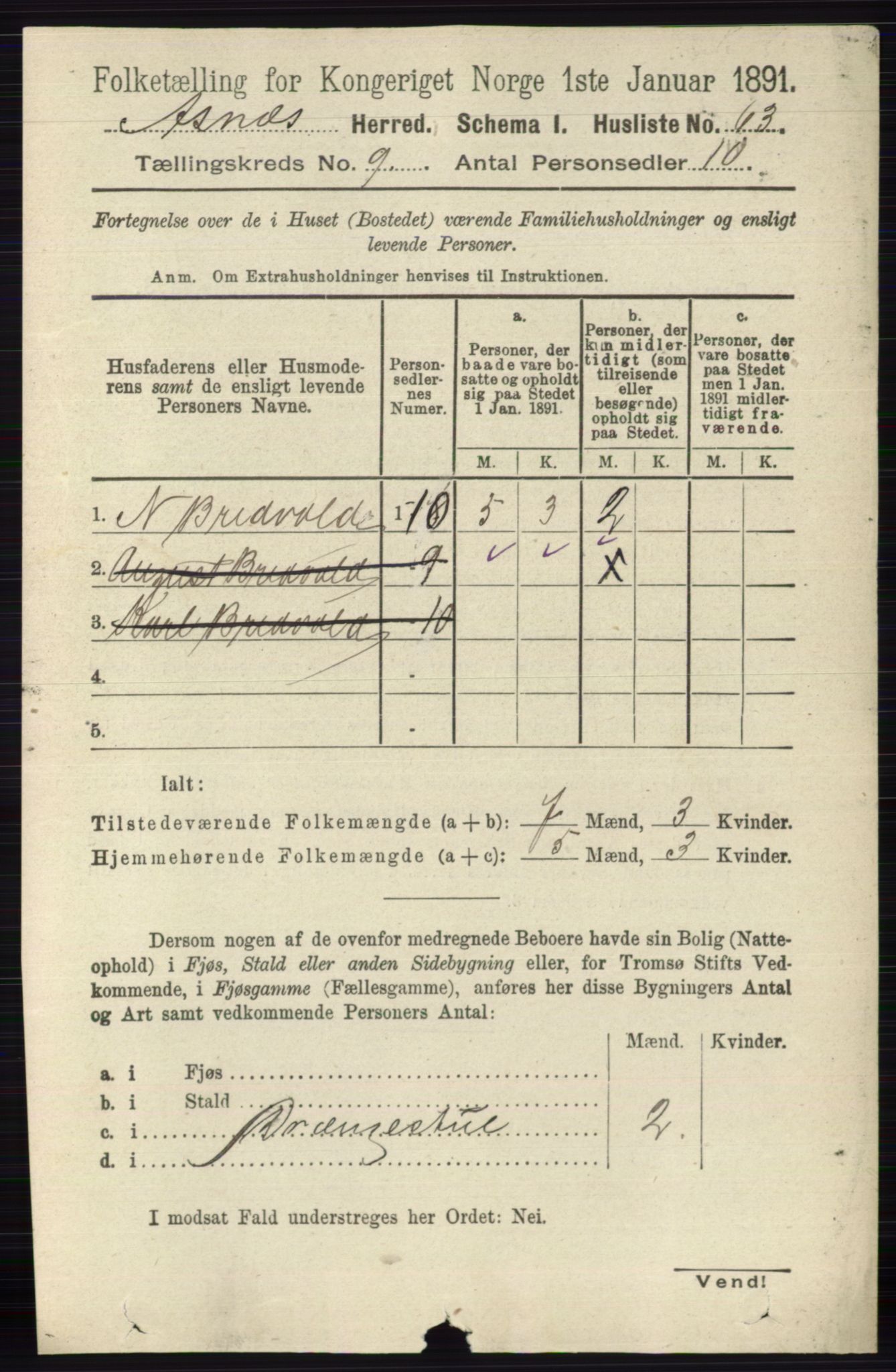 RA, 1891 census for 0425 Åsnes, 1891, p. 4610