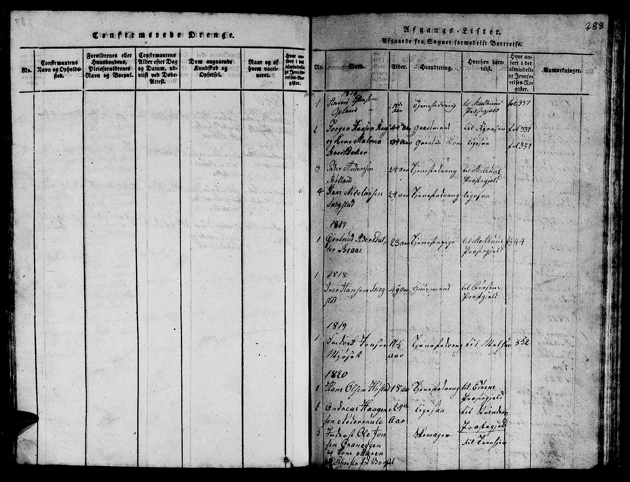 Ministerialprotokoller, klokkerbøker og fødselsregistre - Sør-Trøndelag, SAT/A-1456/612/L0385: Parish register (copy) no. 612C01, 1816-1845, p. 288