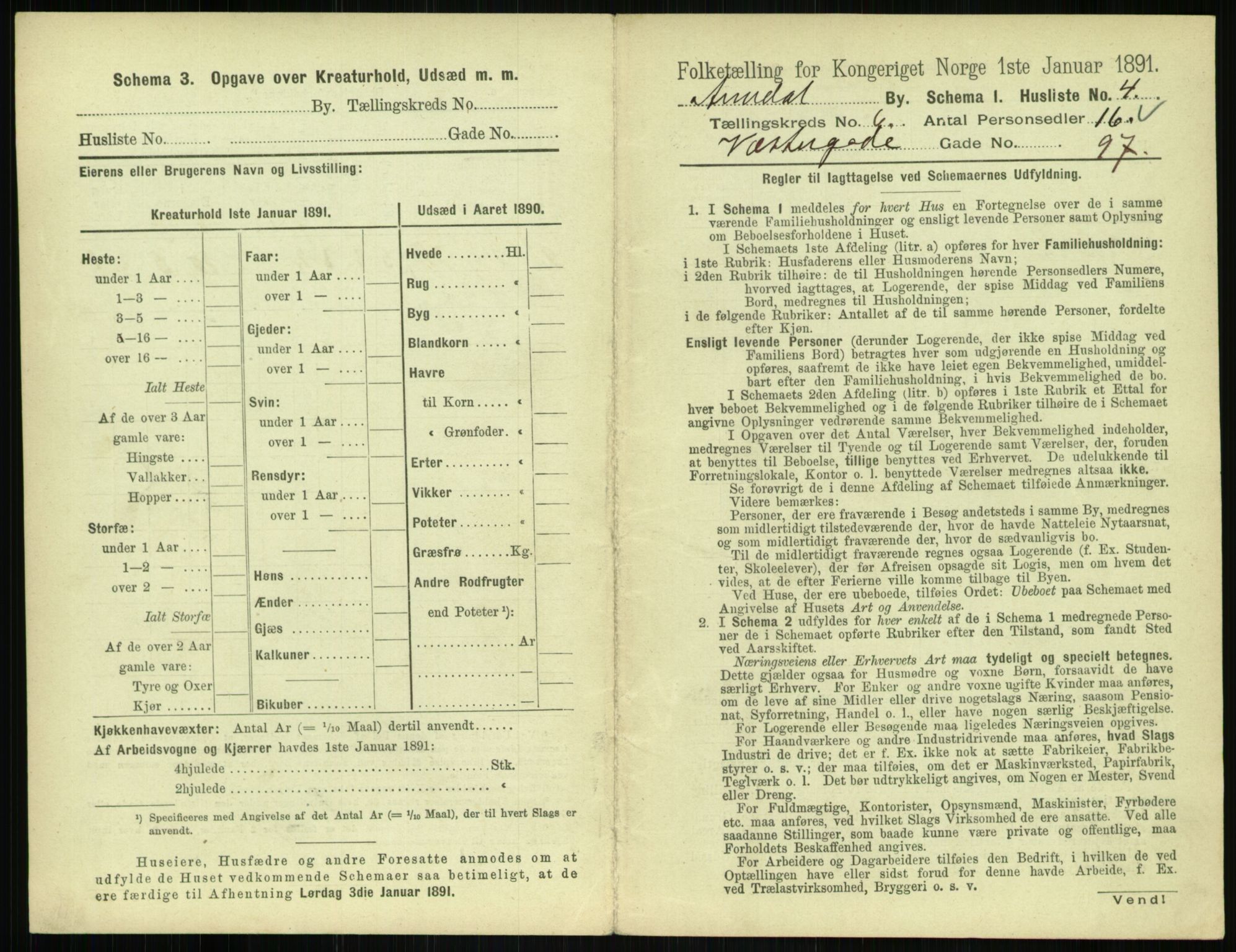 RA, 1891 census for 0903 Arendal, 1891, p. 290