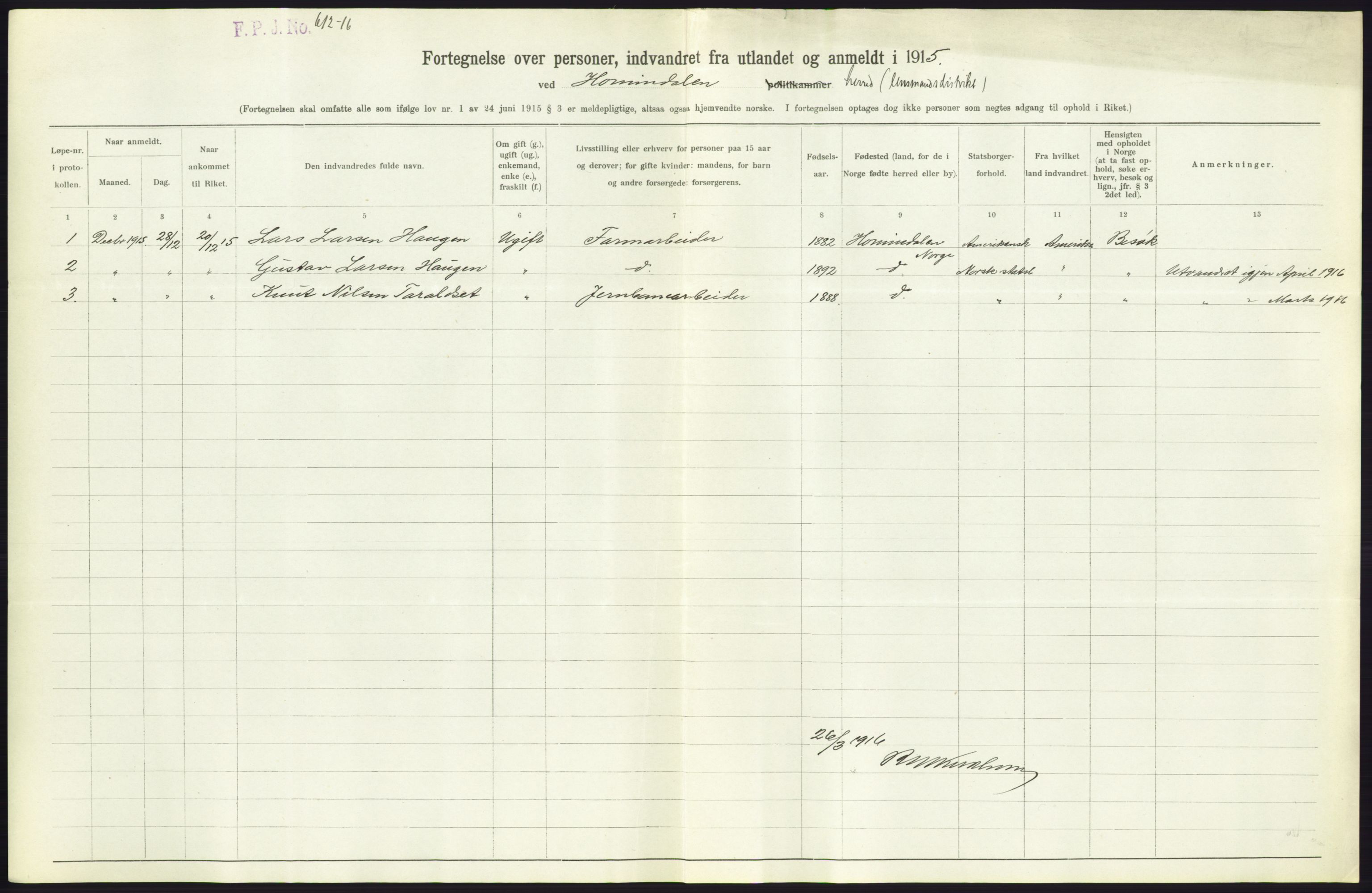 Statistisk sentralbyrå, Sosioøkonomiske emner, Folketellinger, boliger og boforhold, AV/RA-S-2231/F/Fa/L0001: Innvandring. Navn/fylkesvis, 1915, p. 466