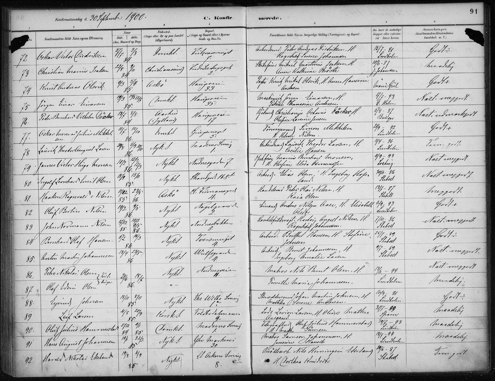 Nykirken Sokneprestembete, AV/SAB-A-77101/H/Haa/L0027: Parish register (official) no. C 6, 1886-1913, p. 91