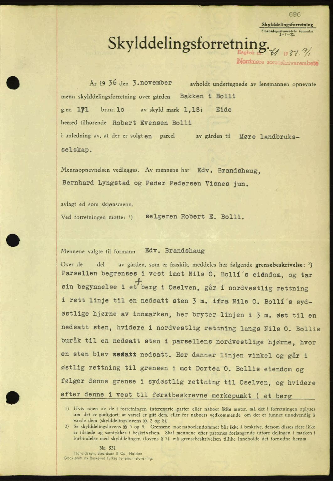 Nordmøre sorenskriveri, AV/SAT-A-4132/1/2/2Ca: Mortgage book no. A80, 1936-1937, Diary no: : 71/1937